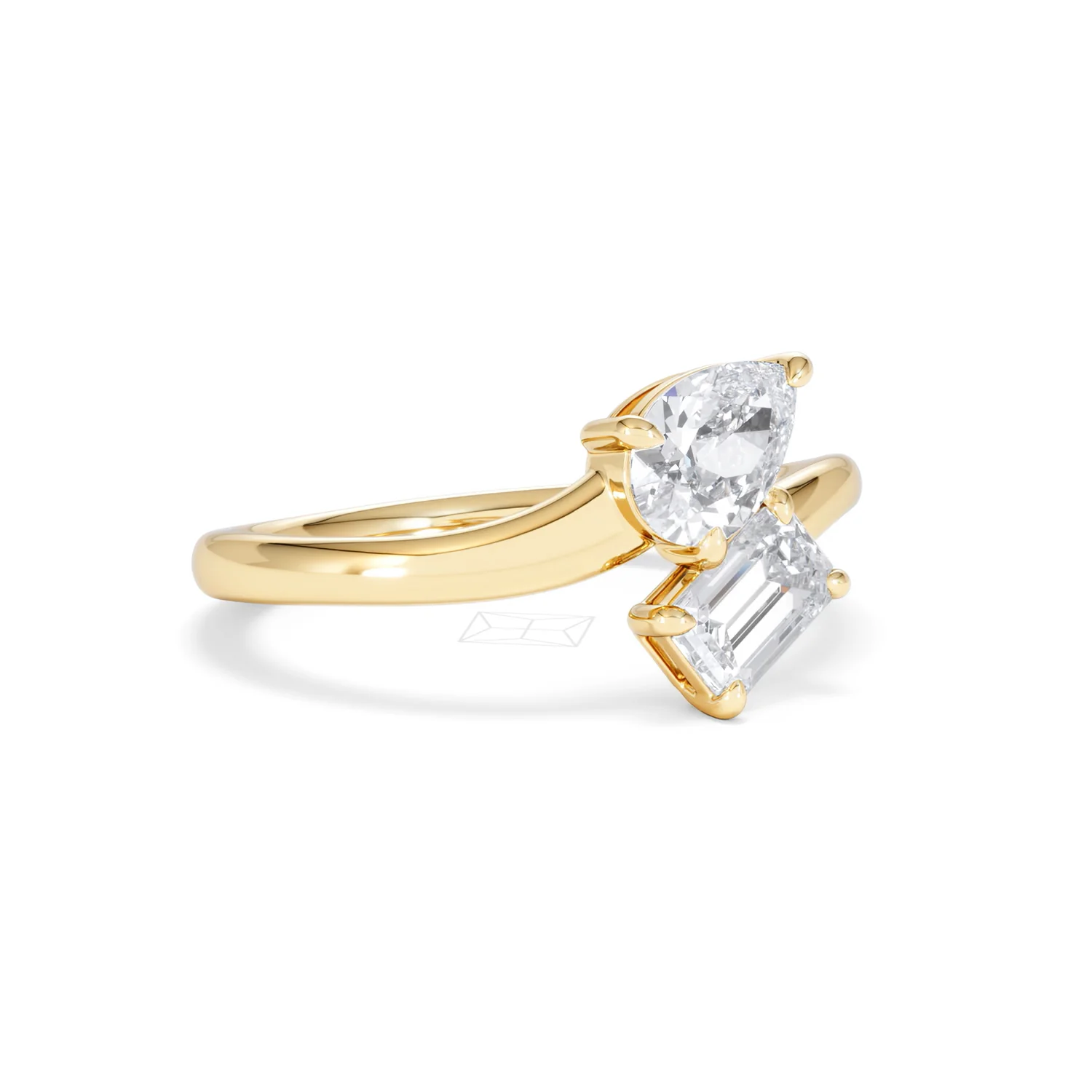 Toi et Moi Emerald and Pear Cut Lab Diamond Ring 1.00ct F/VS in 9K Gold - Image 17