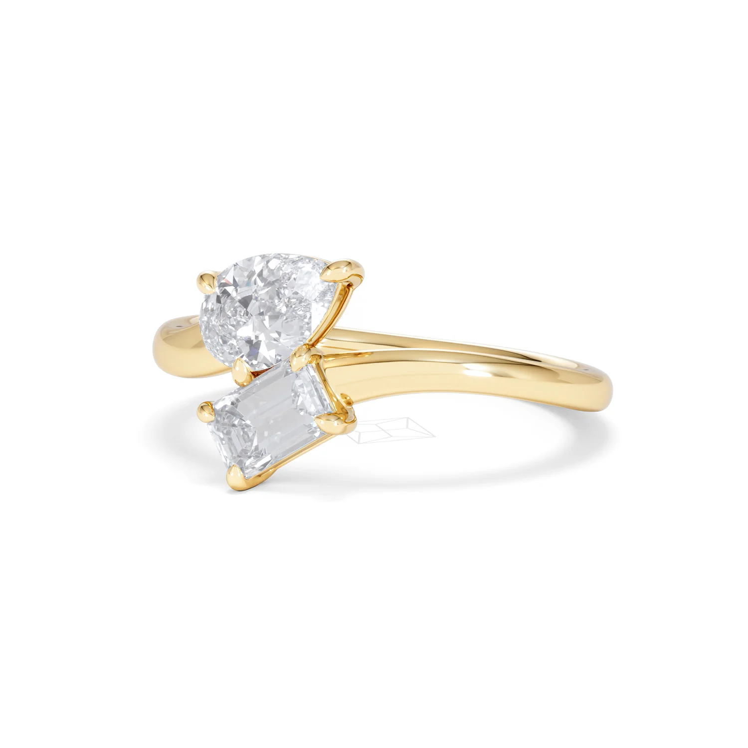 Toi et Moi Emerald and Pear Cut Lab Diamond Ring 1.00ct F/VS in 9K Gold - Image 83