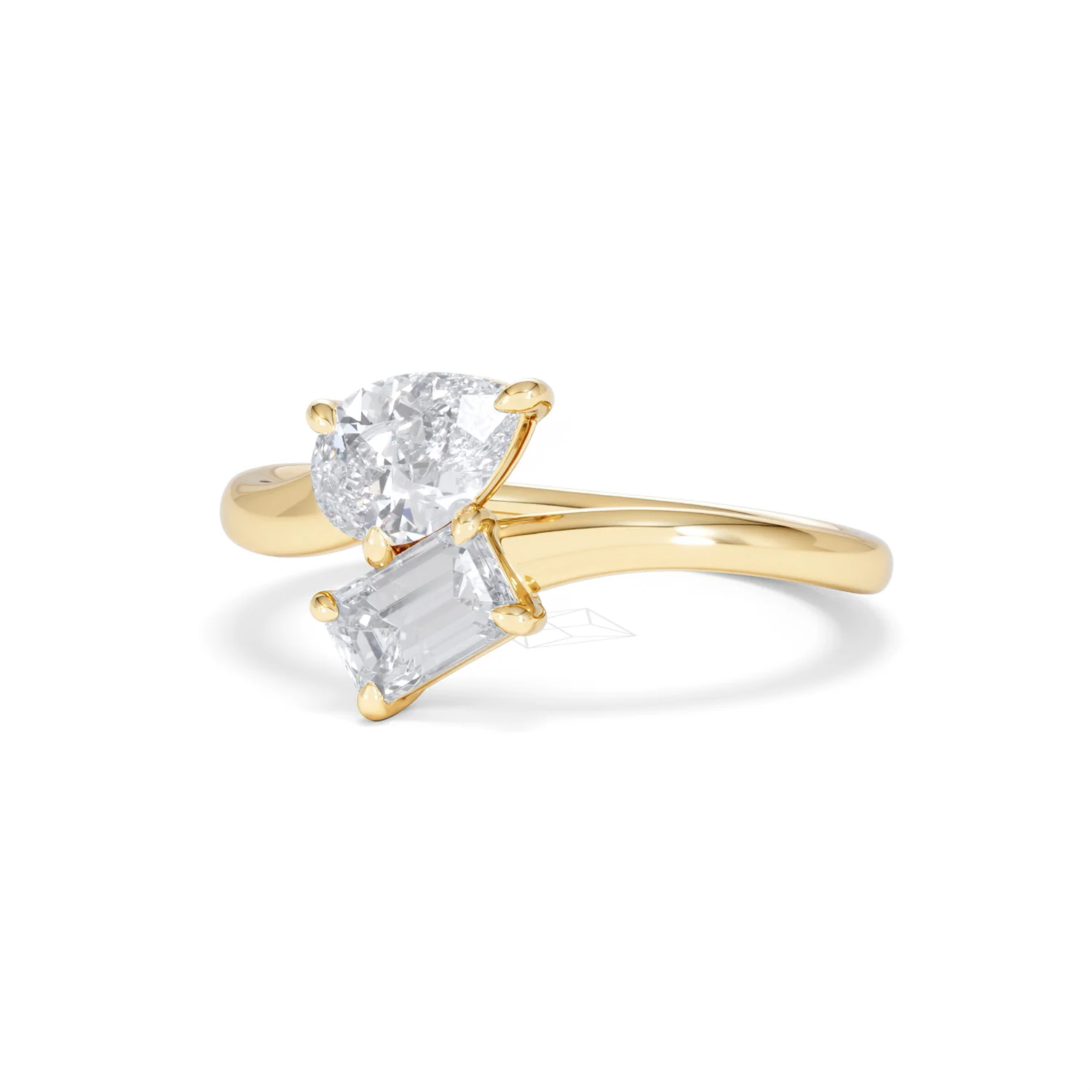 Toi et Moi Emerald and Pear Cut Lab Diamond Ring 1.00ct F/VS in 9K Gold - Image 84
