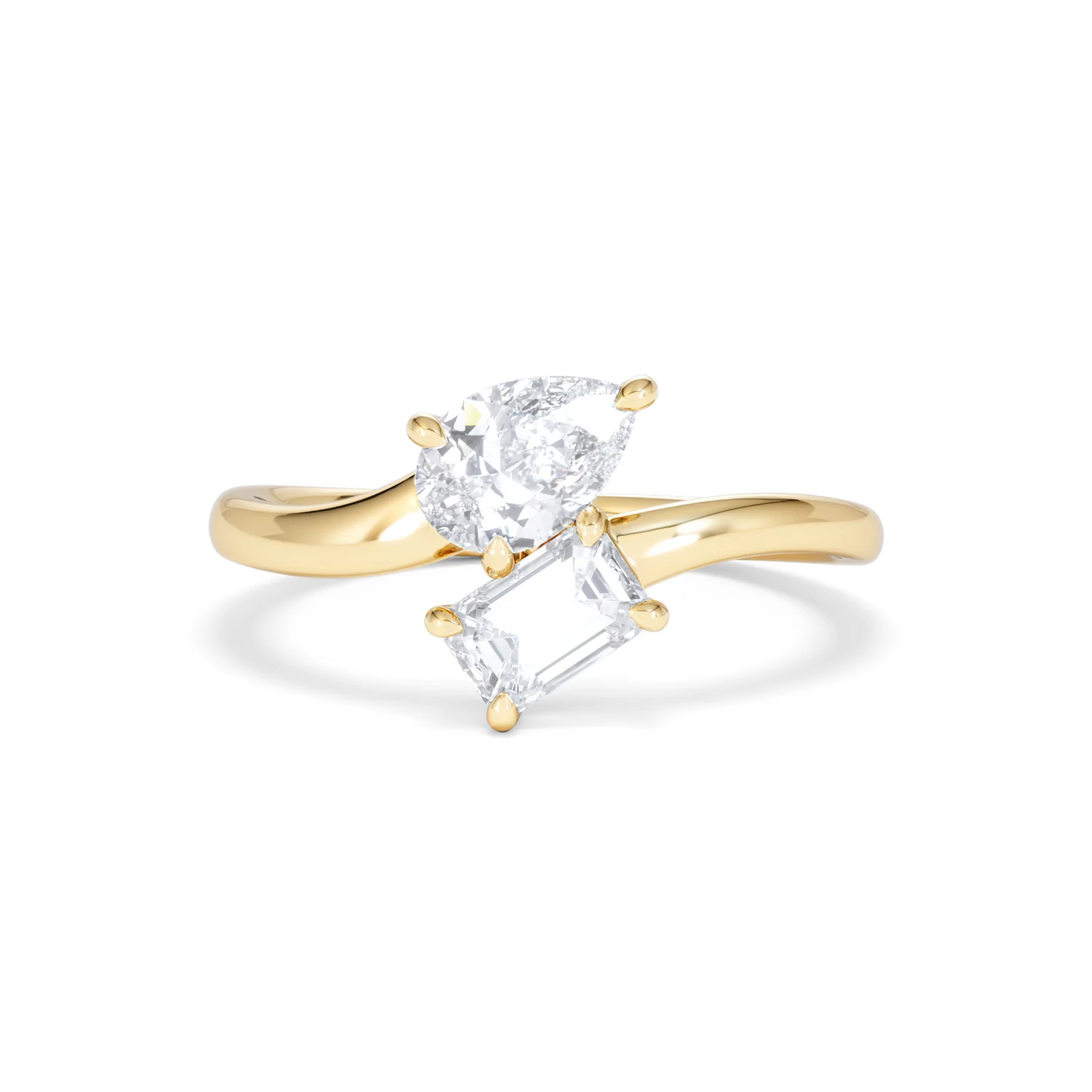 Toi et Moi Emerald and Pear Cut Lab Diamond Ring 1.00ct F/VS in 9K Gold - Image 9