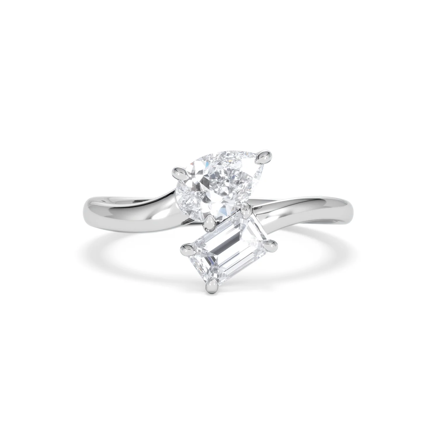 Toi et Moi Emerald and Pear Cut Lab Diamond Ring 1.00ct F/VS in 9K White Gold - Image 11
