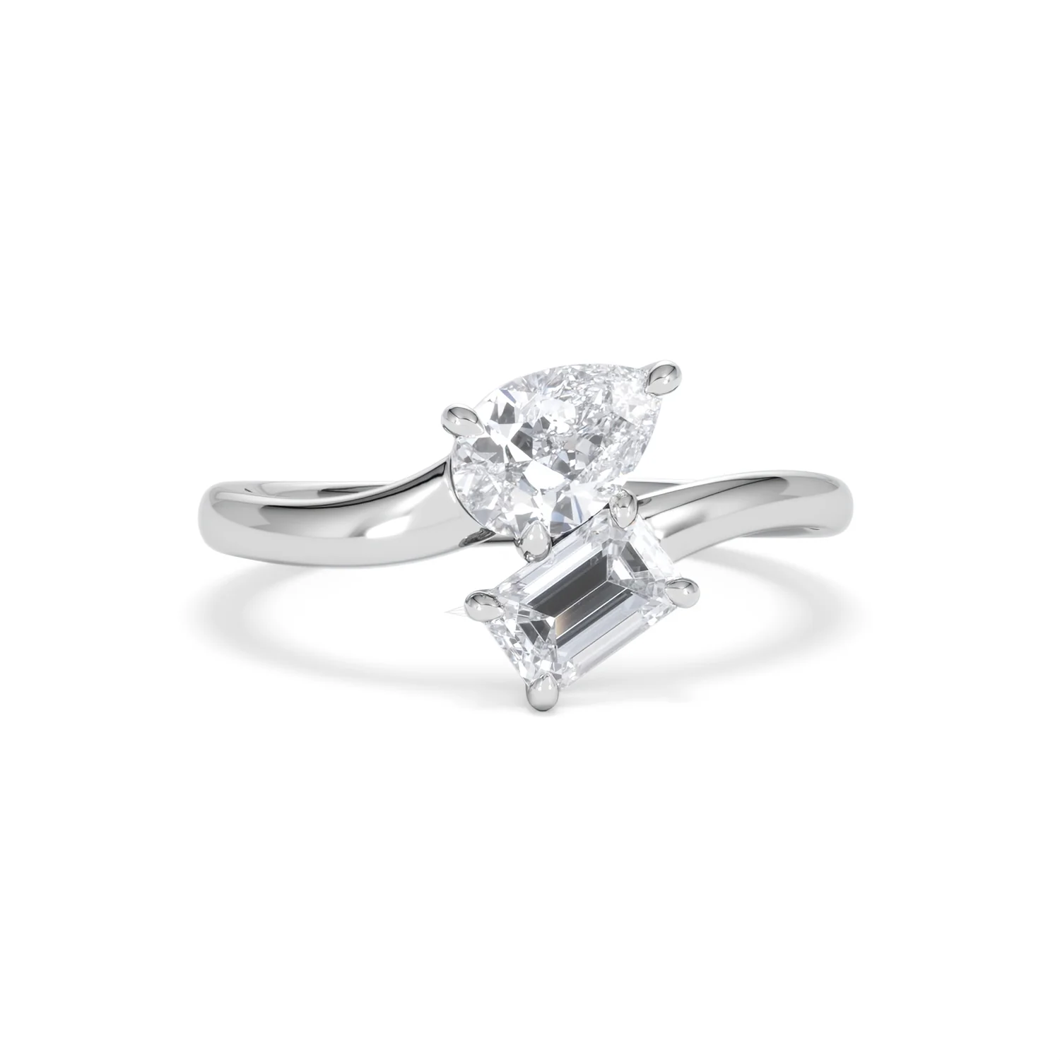 Toi et Moi Emerald and Pear Cut Lab Diamond Ring 1.00ct F/VS in 9K White Gold - Image 12