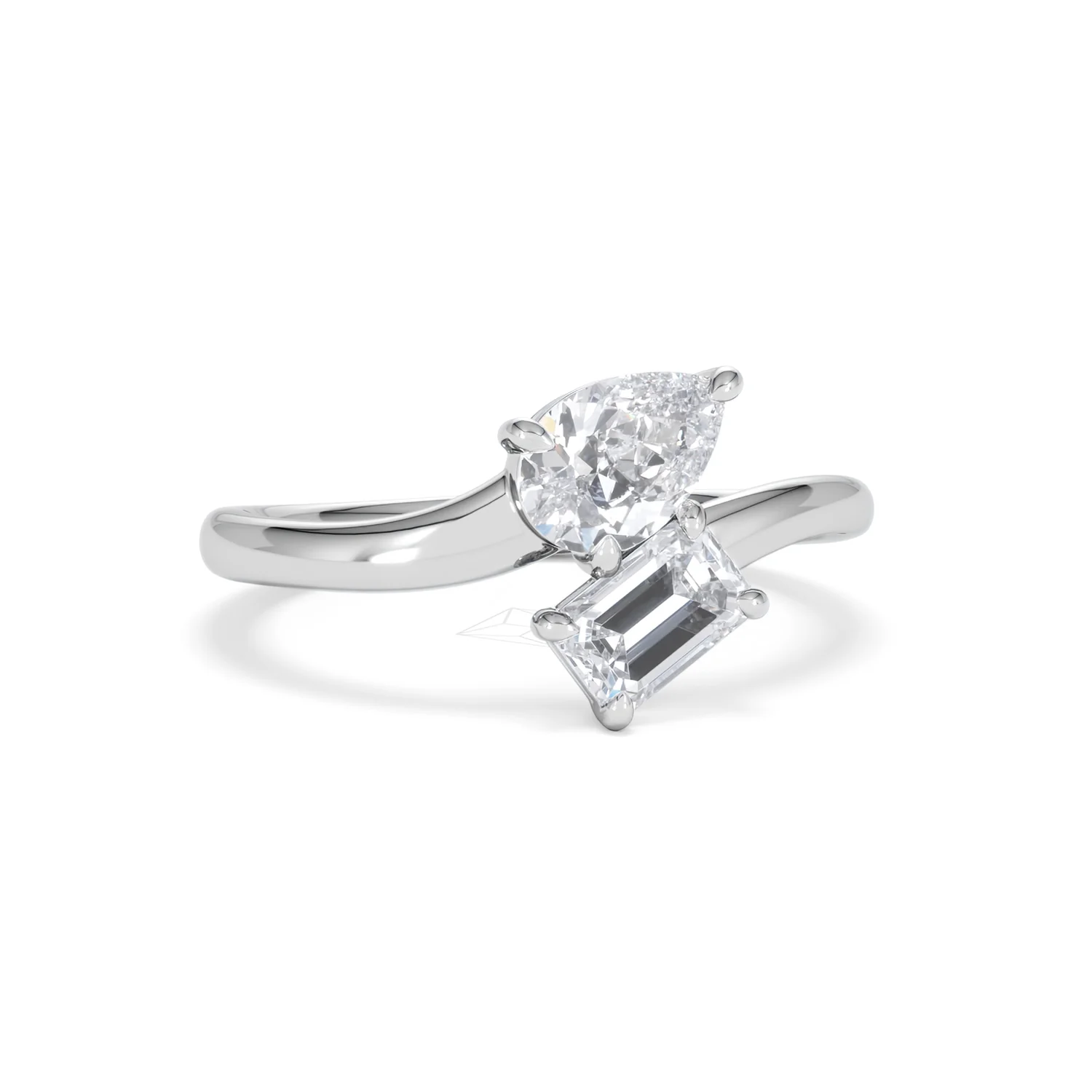 Toi et Moi Emerald and Pear Cut Lab Diamond Ring 1.00ct F/VS in 9K White Gold - Image 14
