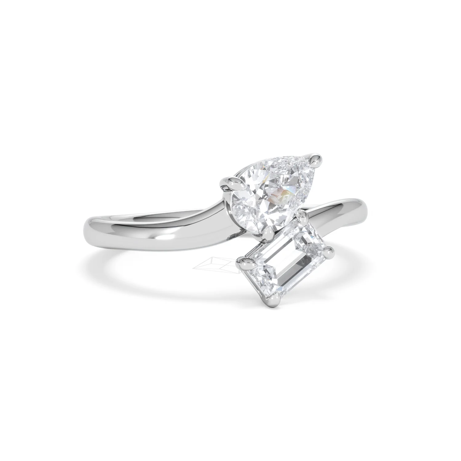 Toi et Moi Emerald and Pear Cut Lab Diamond Ring 1.00ct F/VS in 9K White Gold - Image 15