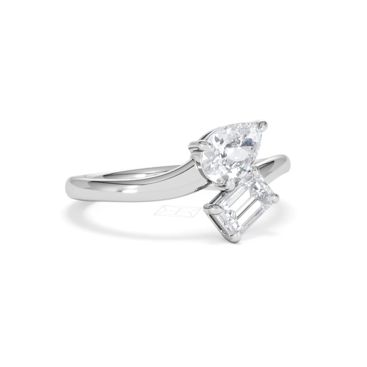 Toi et Moi Emerald and Pear Cut Lab Diamond Ring 1.00ct F/VS in 9K White Gold - Image 17