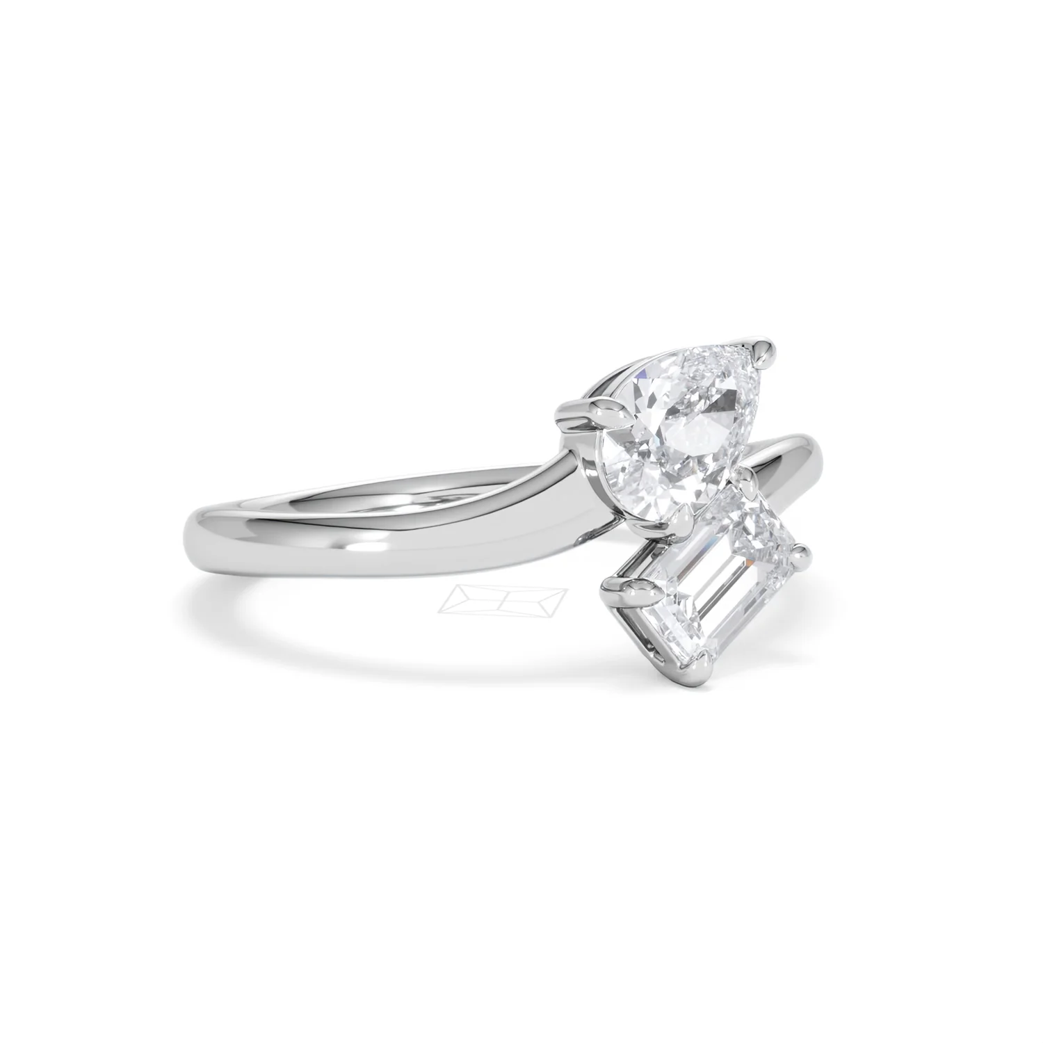 Toi et Moi Emerald and Pear Cut Lab Diamond Ring 1.00ct F/VS in 9K White Gold - Image 18