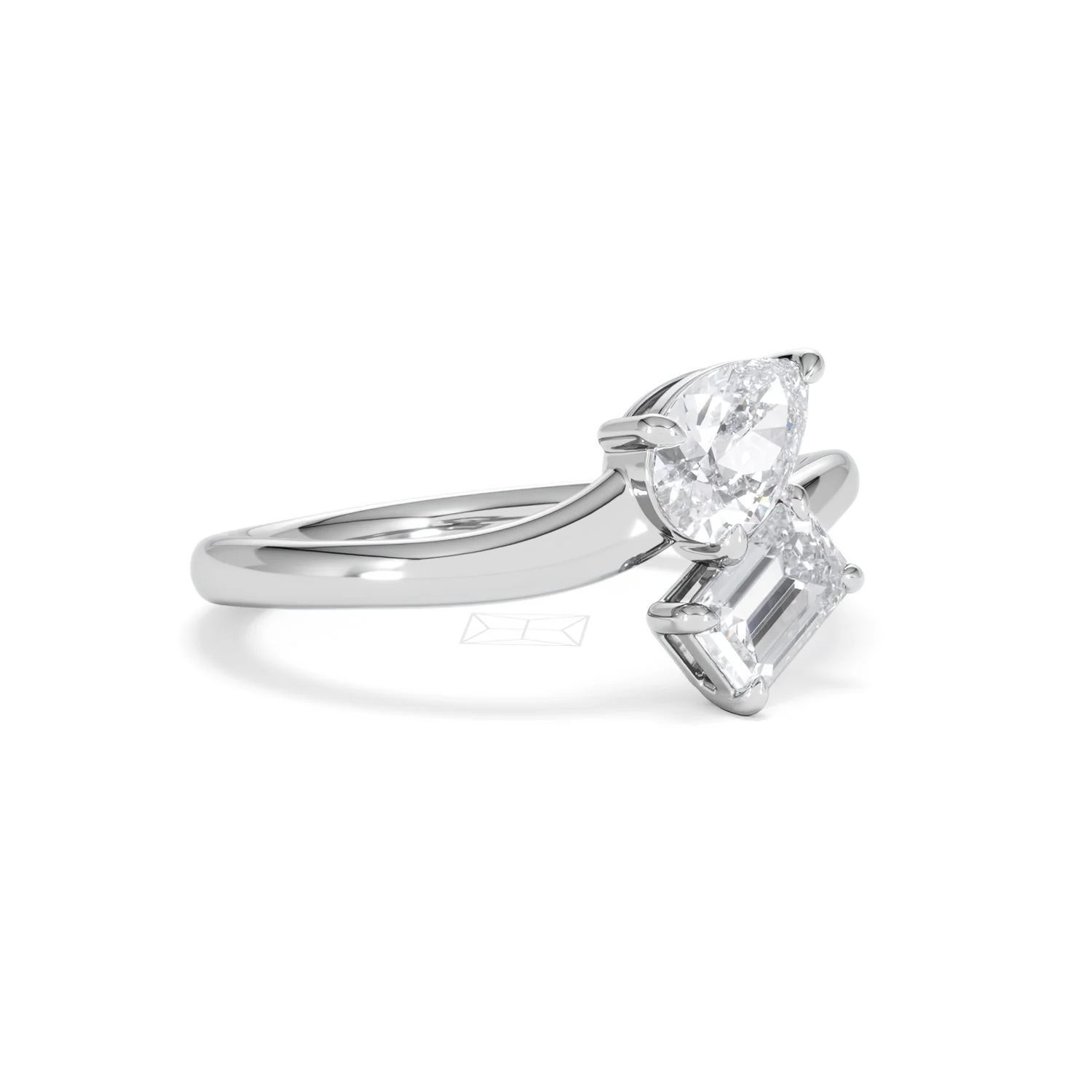 Toi et Moi Emerald and Pear Cut Lab Diamond Ring 1.00ct F/VS in 9K White Gold - Image 19