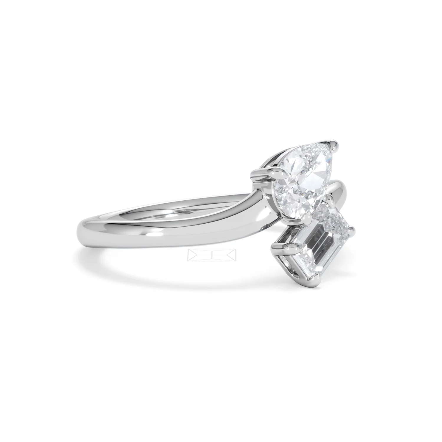 Toi et Moi Emerald and Pear Cut Lab Diamond Ring 1.00ct F/VS in 9K White Gold - Image 20