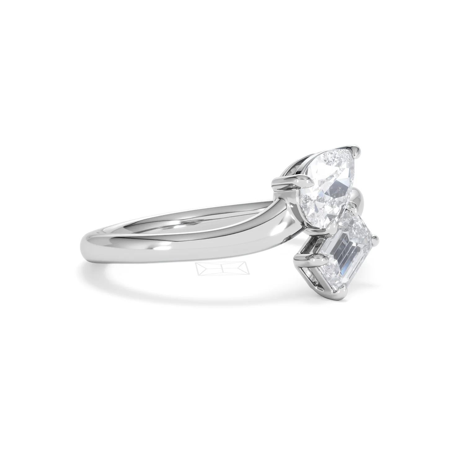 Toi et Moi Emerald and Pear Cut Lab Diamond Ring 1.00ct F/VS in 9K White Gold - Image 21