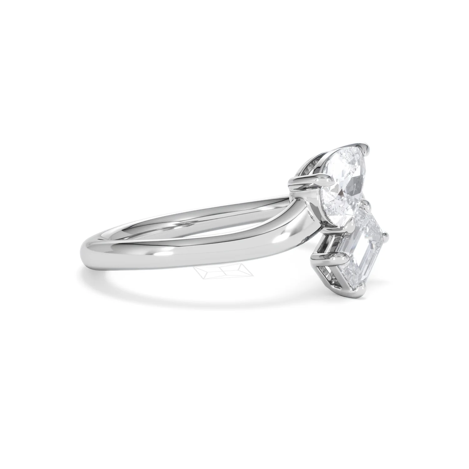Toi et Moi Emerald and Pear Cut Lab Diamond Ring 1.00ct F/VS in 9K White Gold - Image 23