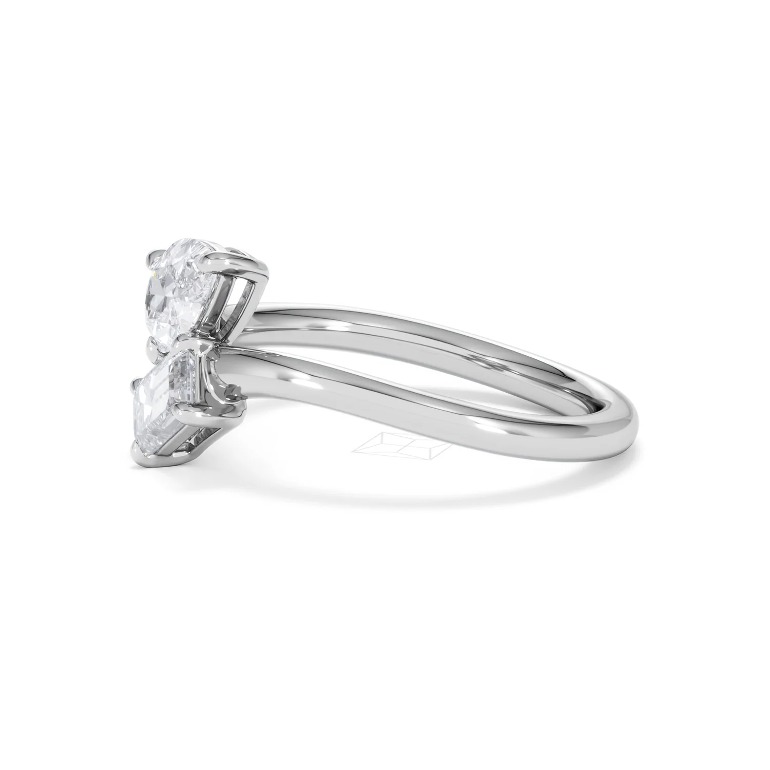 Toi et Moi Emerald and Pear Cut Lab Diamond Ring 1.00ct F/VS in 9K White Gold - Image 75