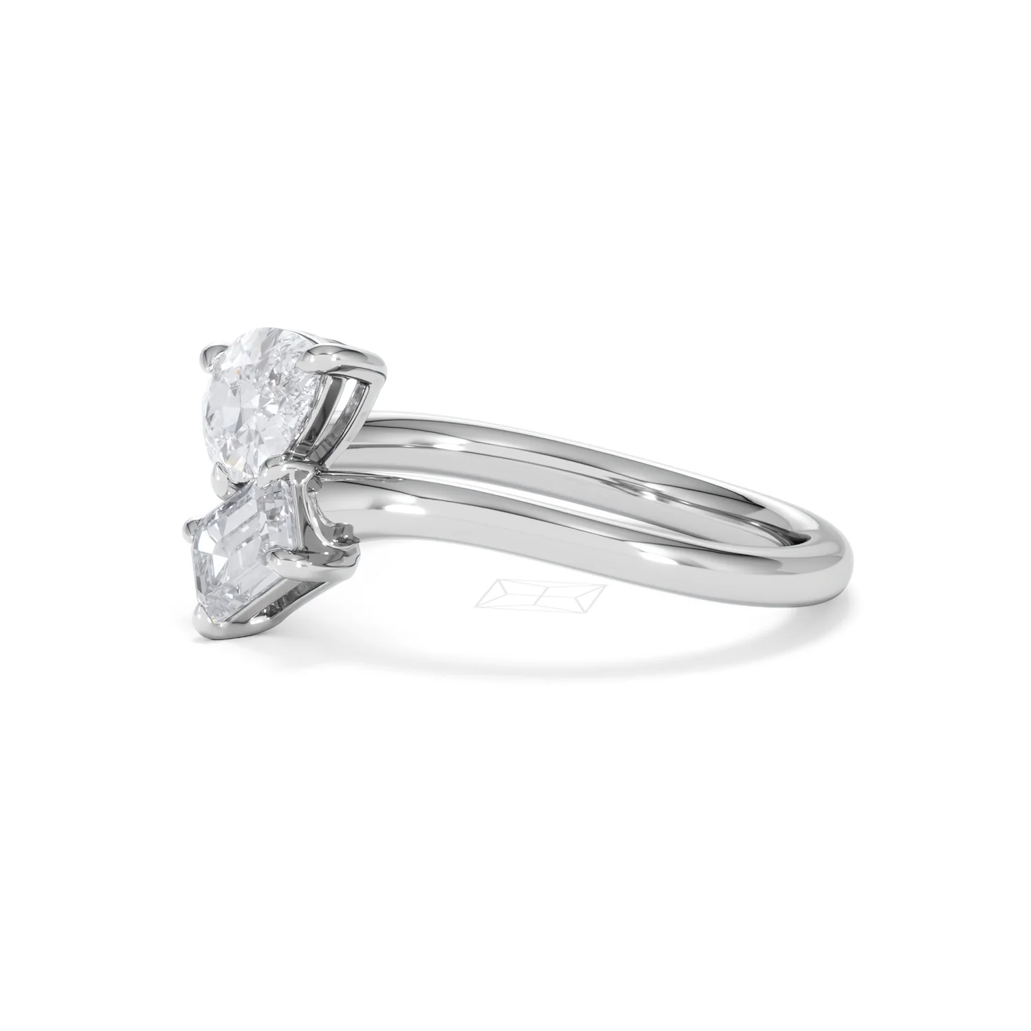 Toi et Moi Emerald and Pear Cut Lab Diamond Ring 1.00ct F/VS in 9K White Gold - Image 77