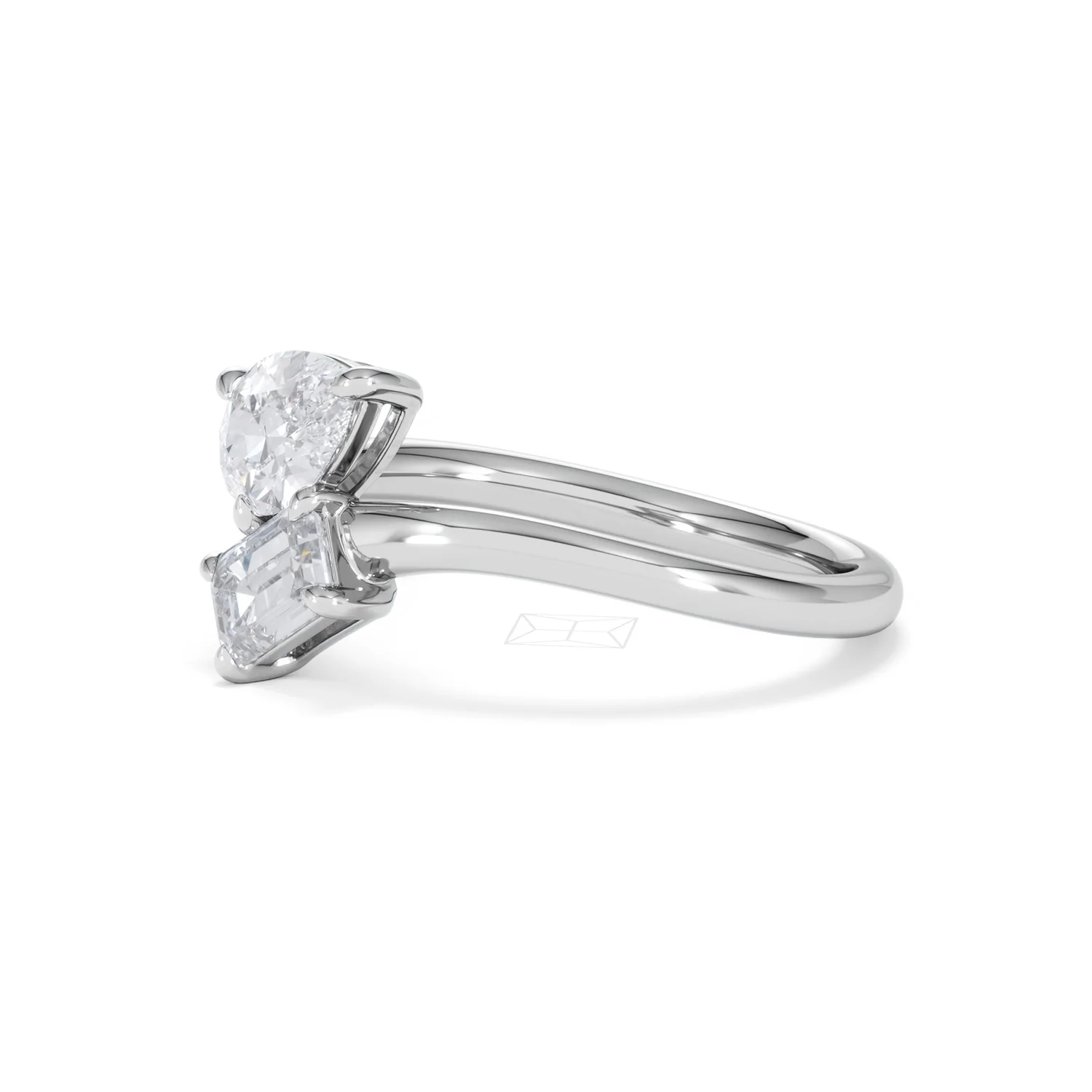 Toi et Moi Emerald and Pear Cut Lab Diamond Ring 1.00ct F/VS in 9K White Gold - Image 78