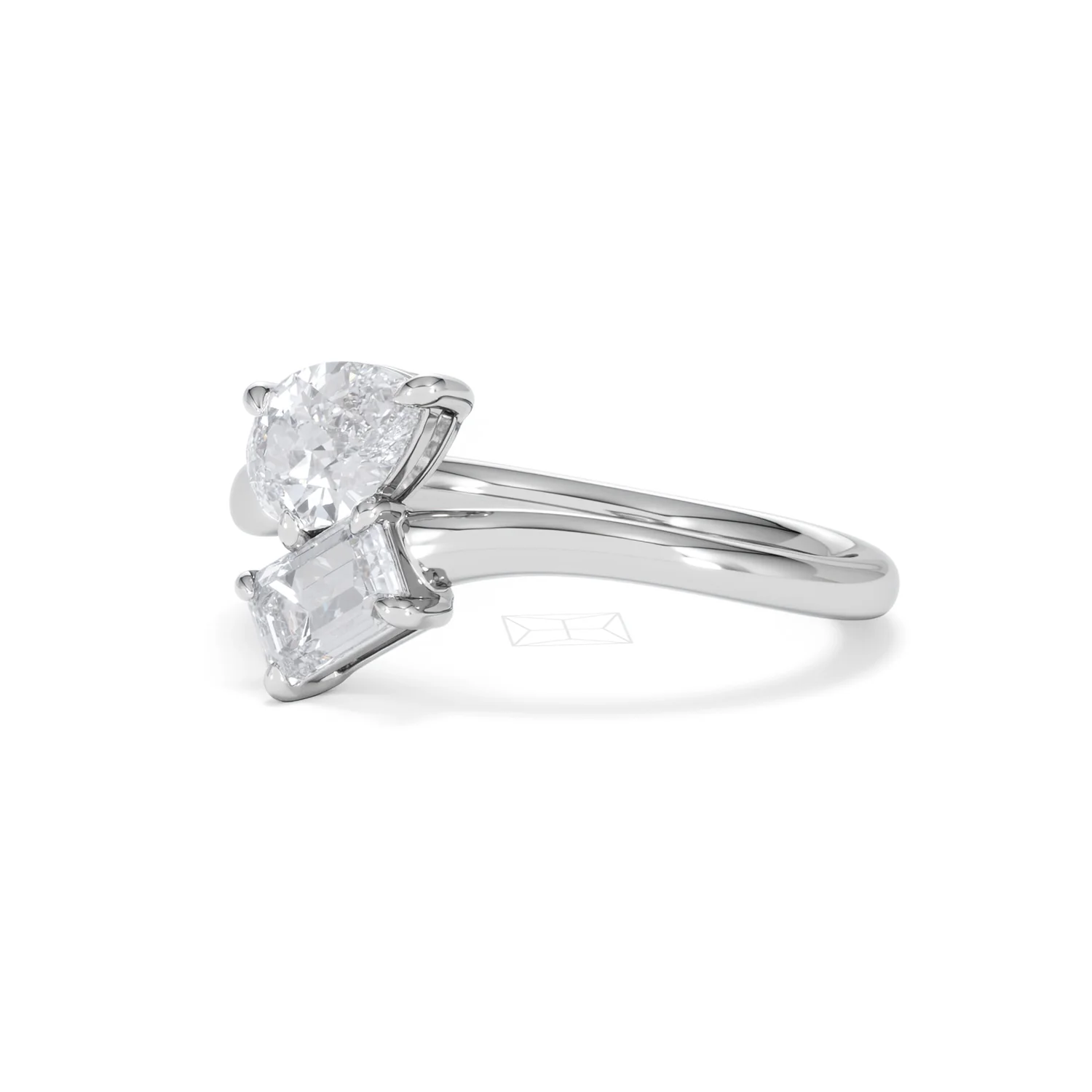 Toi et Moi Emerald and Pear Cut Lab Diamond Ring 1.00ct F/VS in 9K White Gold - Image 81