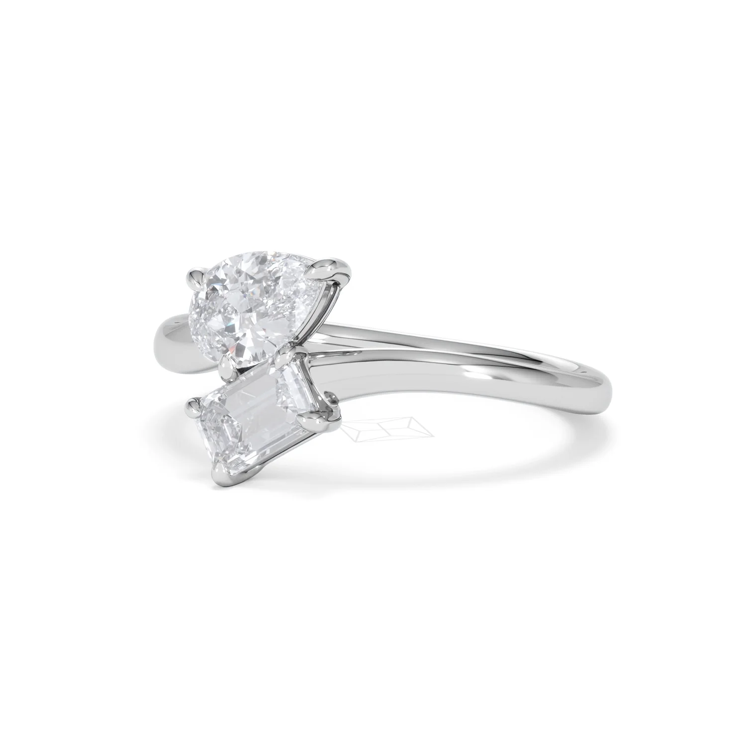 Toi et Moi Emerald and Pear Cut Lab Diamond Ring 1.00ct F/VS in 9K White Gold - Image 83