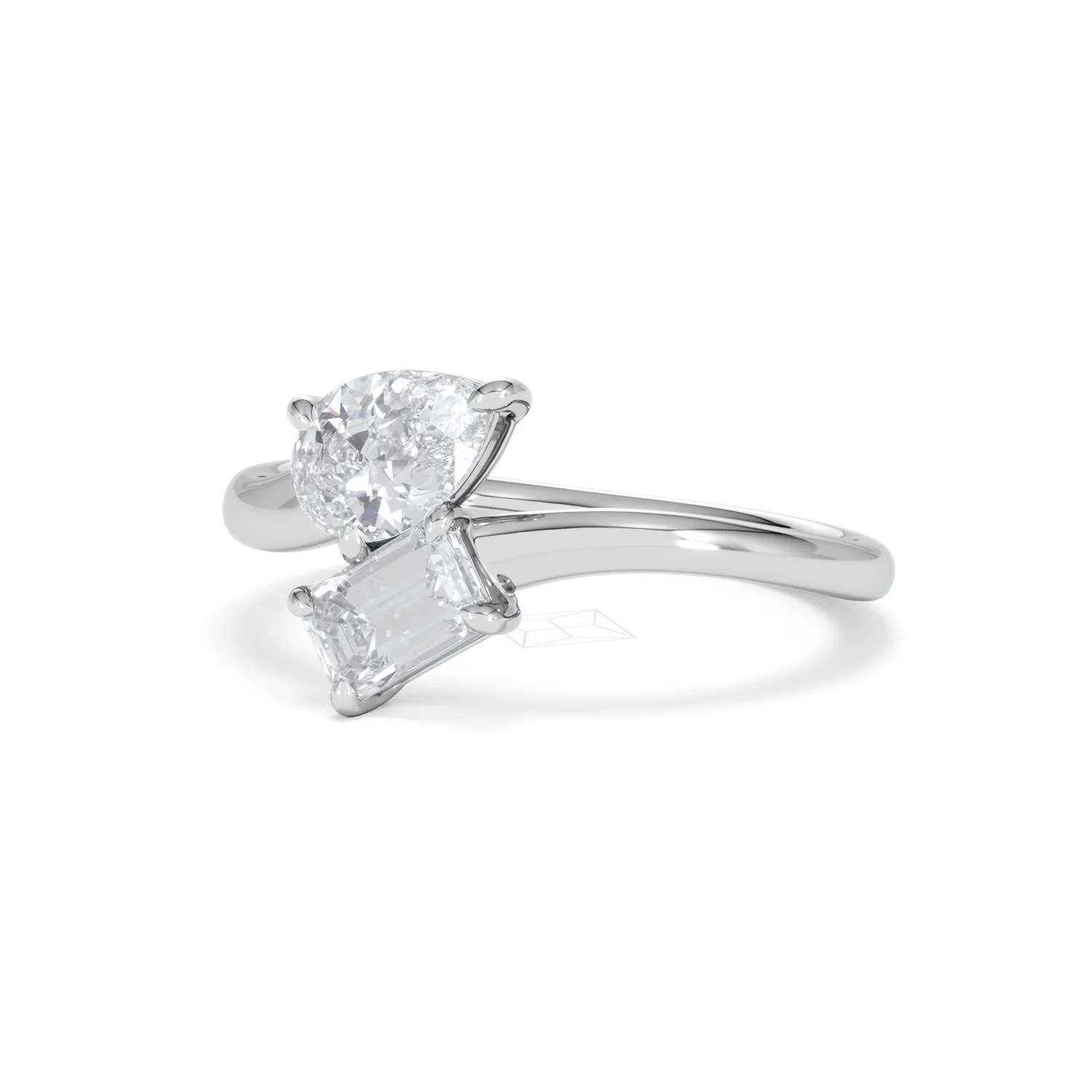 Toi et Moi Emerald and Pear Cut Lab Diamond Ring 1.00ct F/VS in 9K White Gold - Image 84