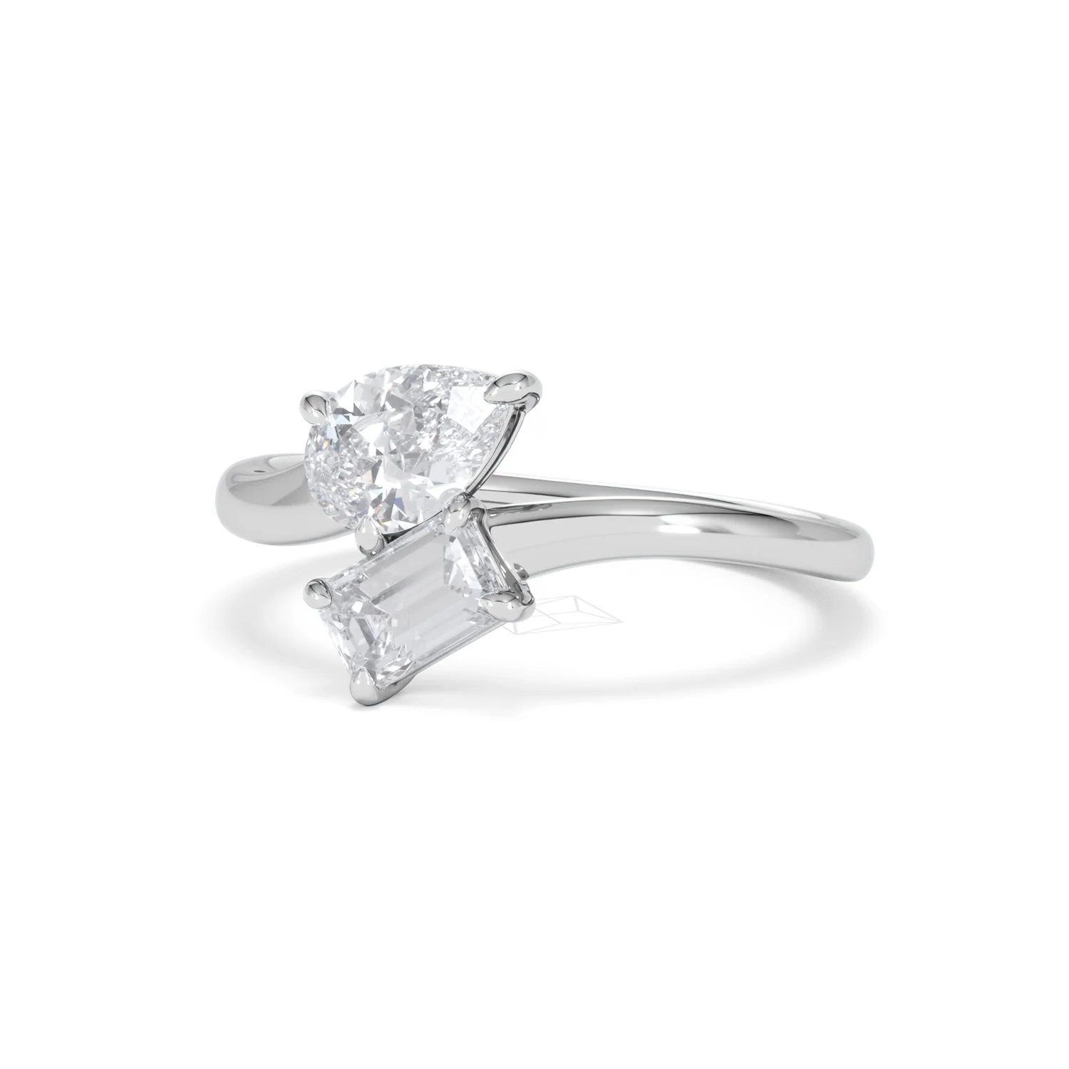 Toi et Moi Emerald and Pear Cut Lab Diamond Ring 1.00ct F/VS in 9K White Gold - Image 85