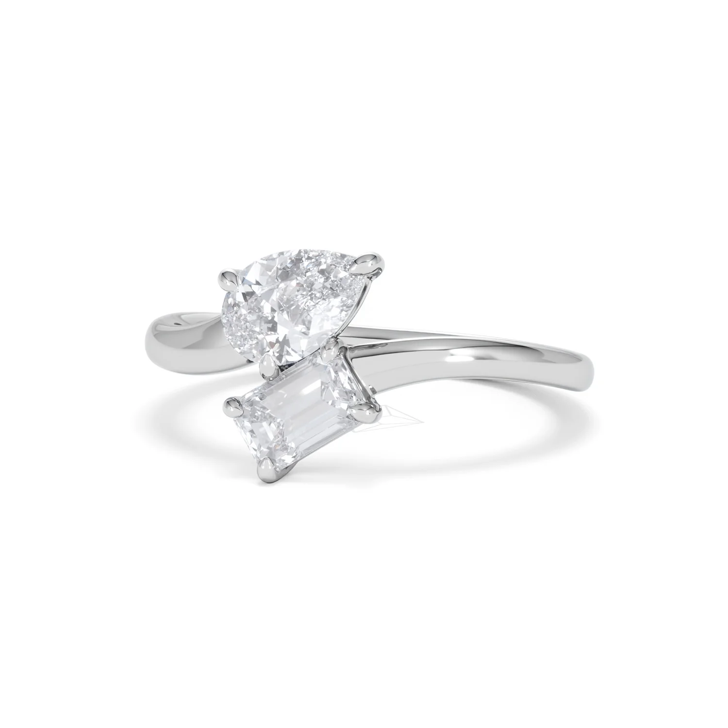 Toi et Moi Emerald and Pear Cut Lab Diamond Ring 1.00ct F/VS in 9K White Gold - Image 86