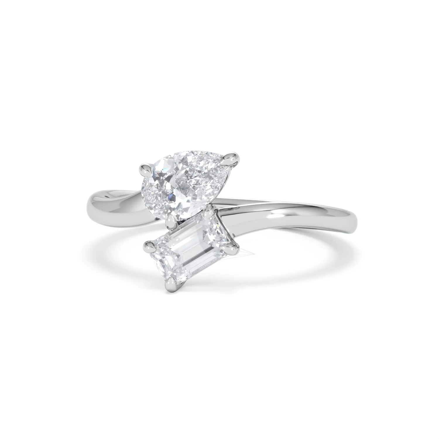 Toi et Moi Emerald and Pear Cut Lab Diamond Ring 1.00ct F/VS in 9K White Gold - Image 87