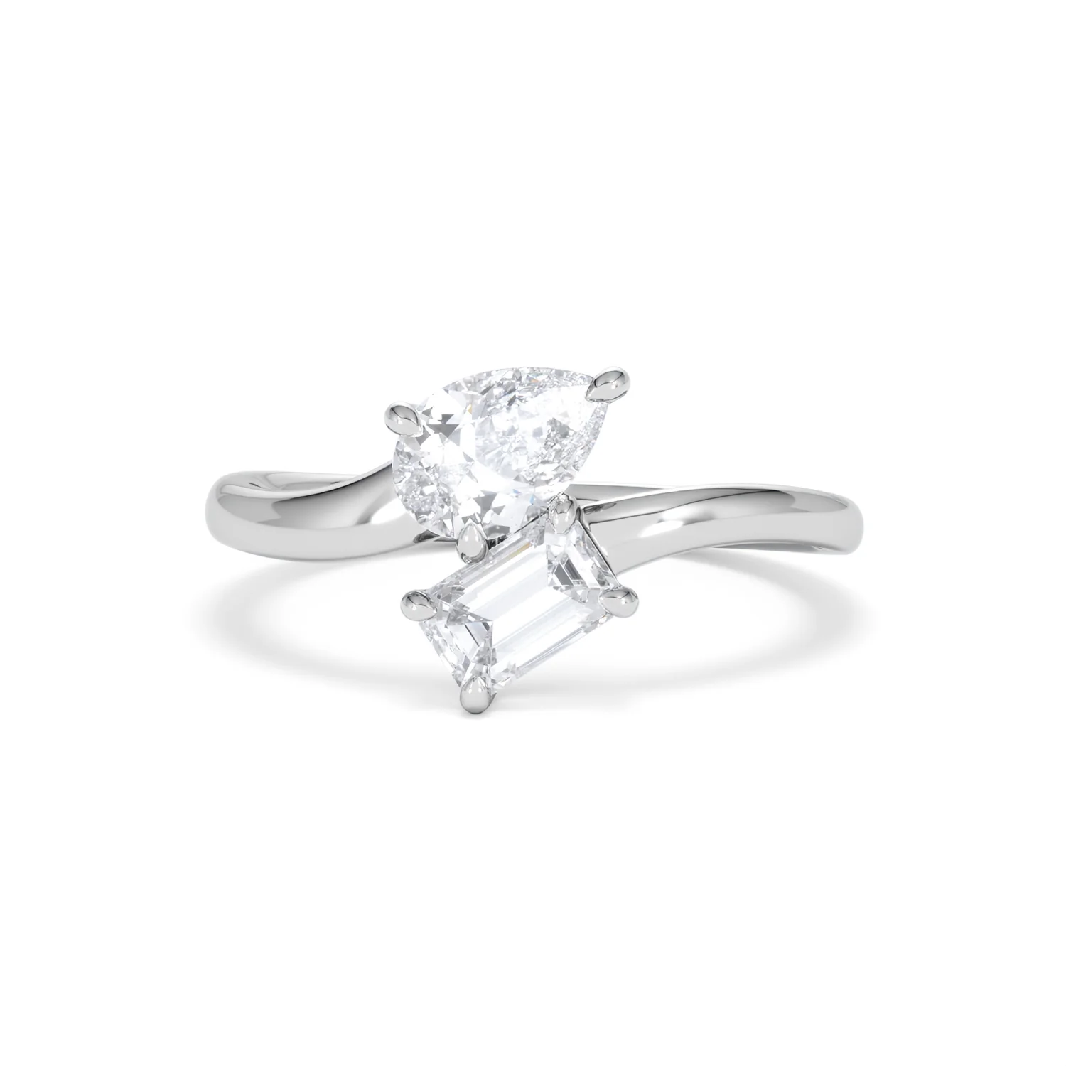 Toi et Moi Emerald and Pear Cut Lab Diamond Ring 1.00ct F/VS in 9K White Gold - Image 89