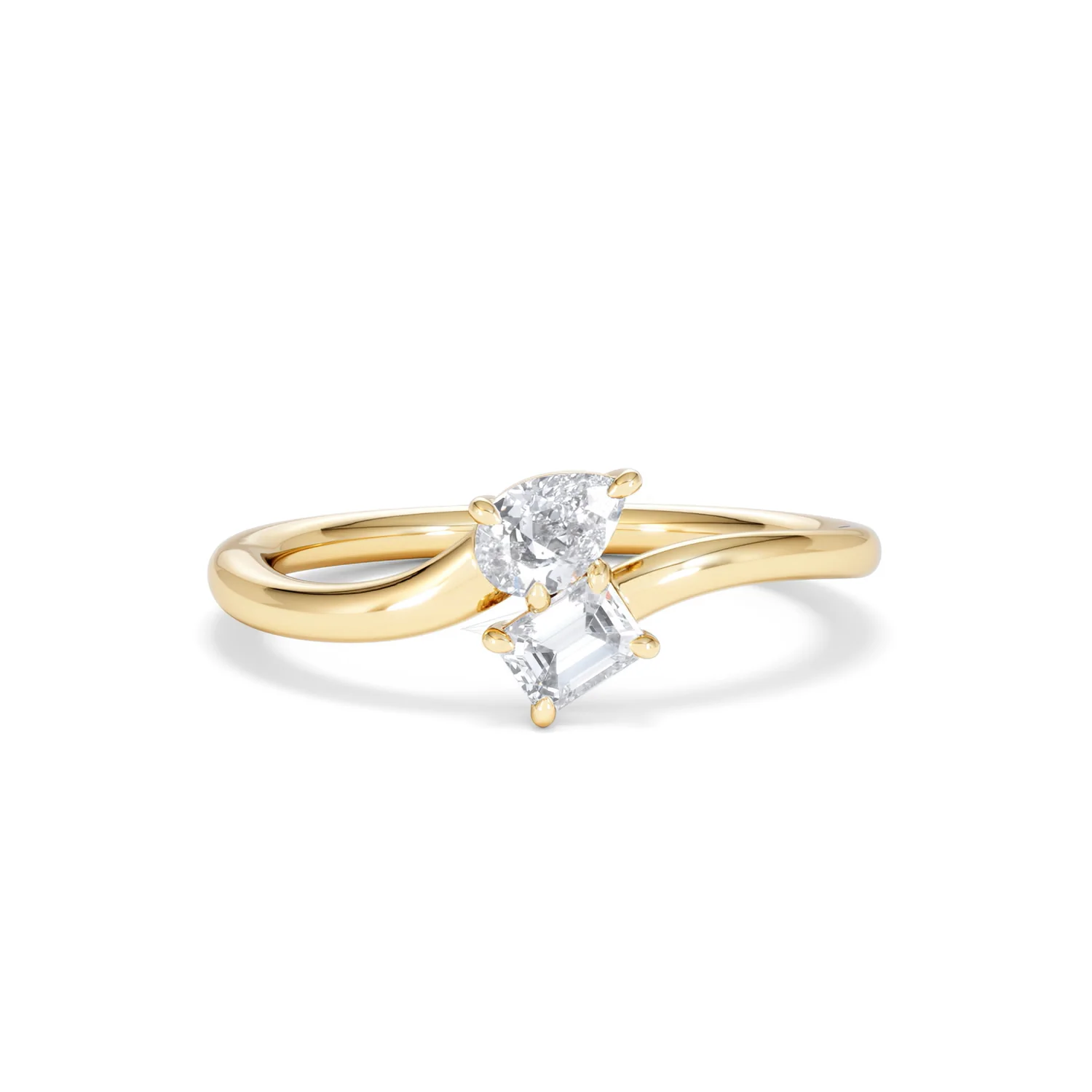 Toi et Moi Emerald and Pear Cut Lab Diamond Ring 30ct F/VS in 18K Gold Vermeil - Image 10