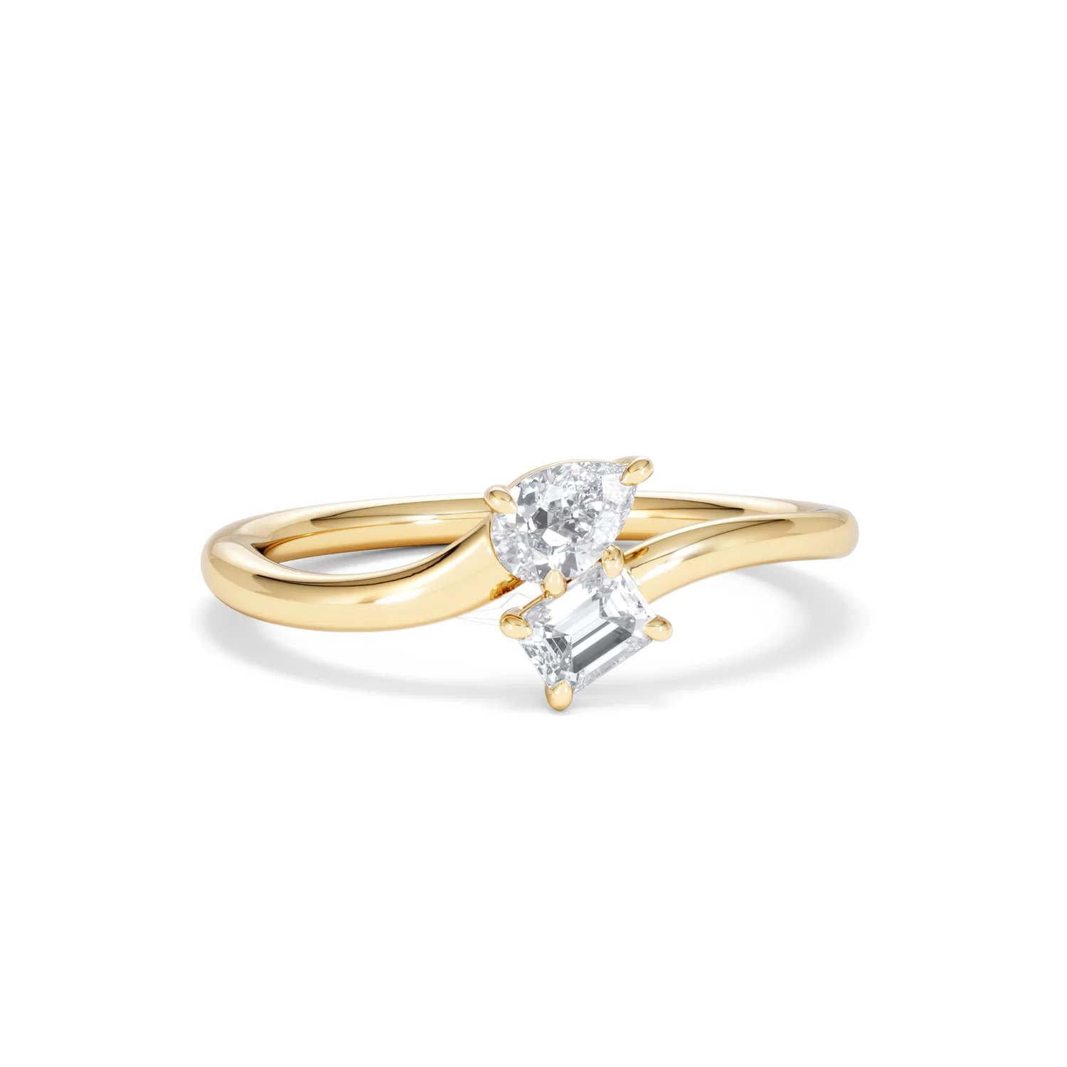 Toi et Moi Emerald and Pear Cut Lab Diamond Ring 30ct F/VS in 18K Gold Vermeil - Image 11