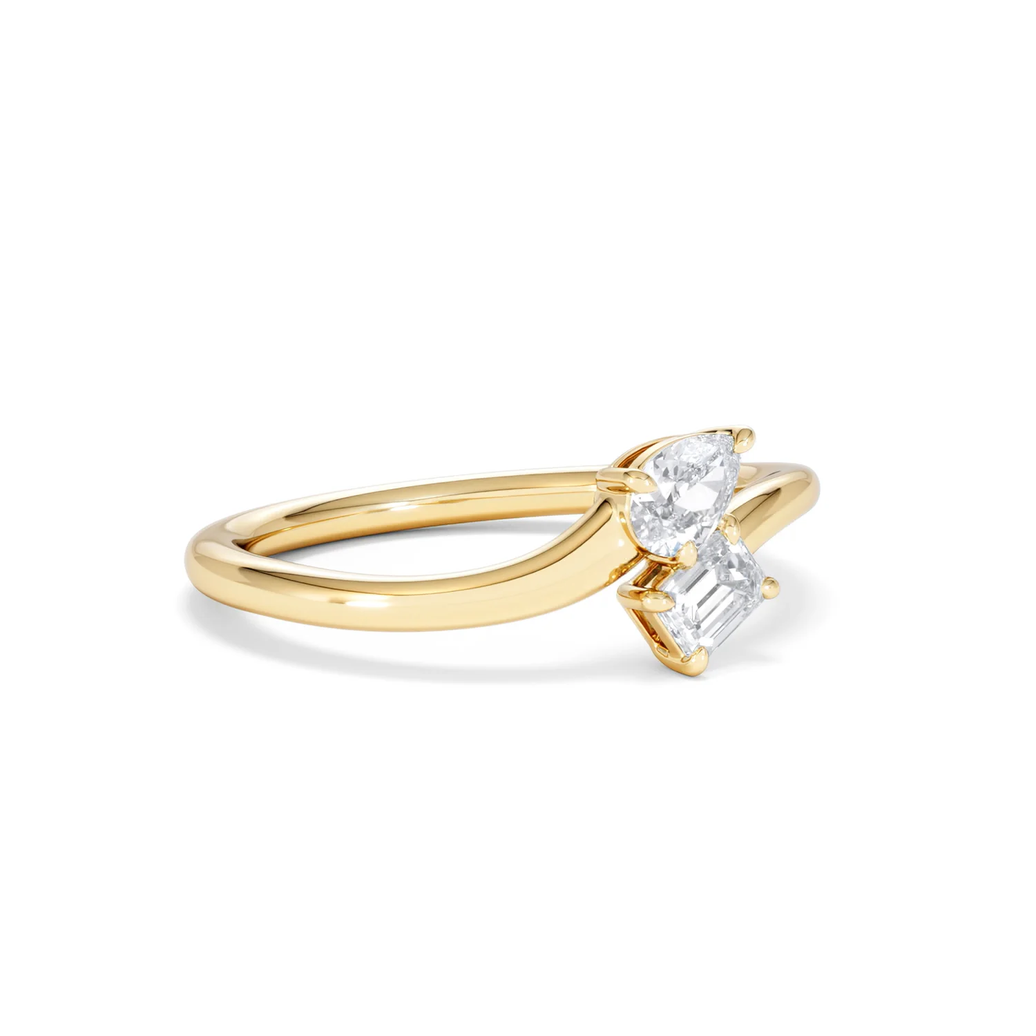 Toi et Moi Emerald and Pear Cut Lab Diamond Ring 30ct F/VS in 18K Gold Vermeil - Image 17