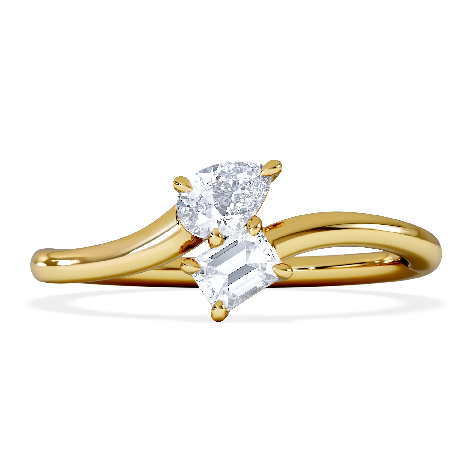 Toi et Moi Emerald and Pear Cut Lab Diamond Ring 30ct F/VS in 18K Gold Vermeil - Image 6