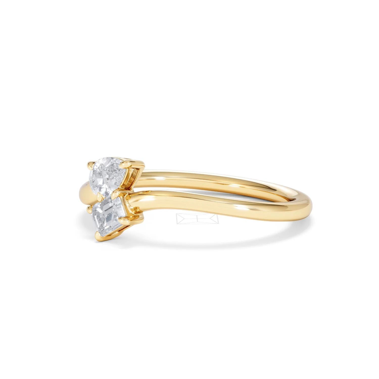 Toi et Moi Emerald and Pear Cut Lab Diamond Ring 30ct F/VS in 18K Gold Vermeil - Image 79