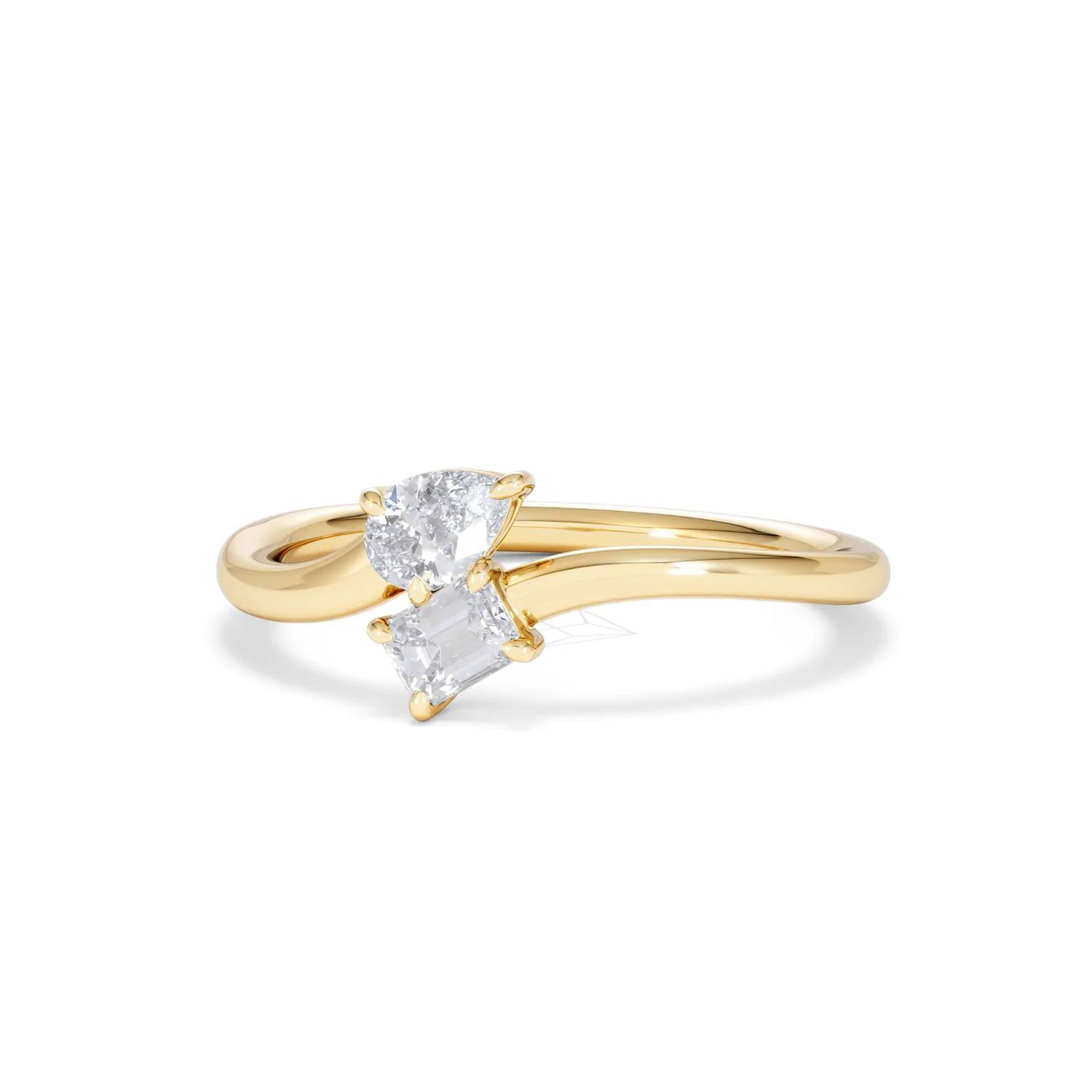 Toi et Moi Emerald and Pear Cut Lab Diamond Ring 30ct F/VS in 18K Gold Vermeil - Image 85