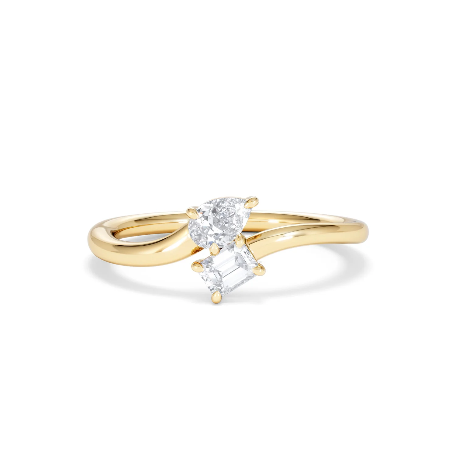 Toi et Moi Emerald and Pear Cut Lab Diamond Ring 30ct F/VS in 18K Gold Vermeil - Image 9