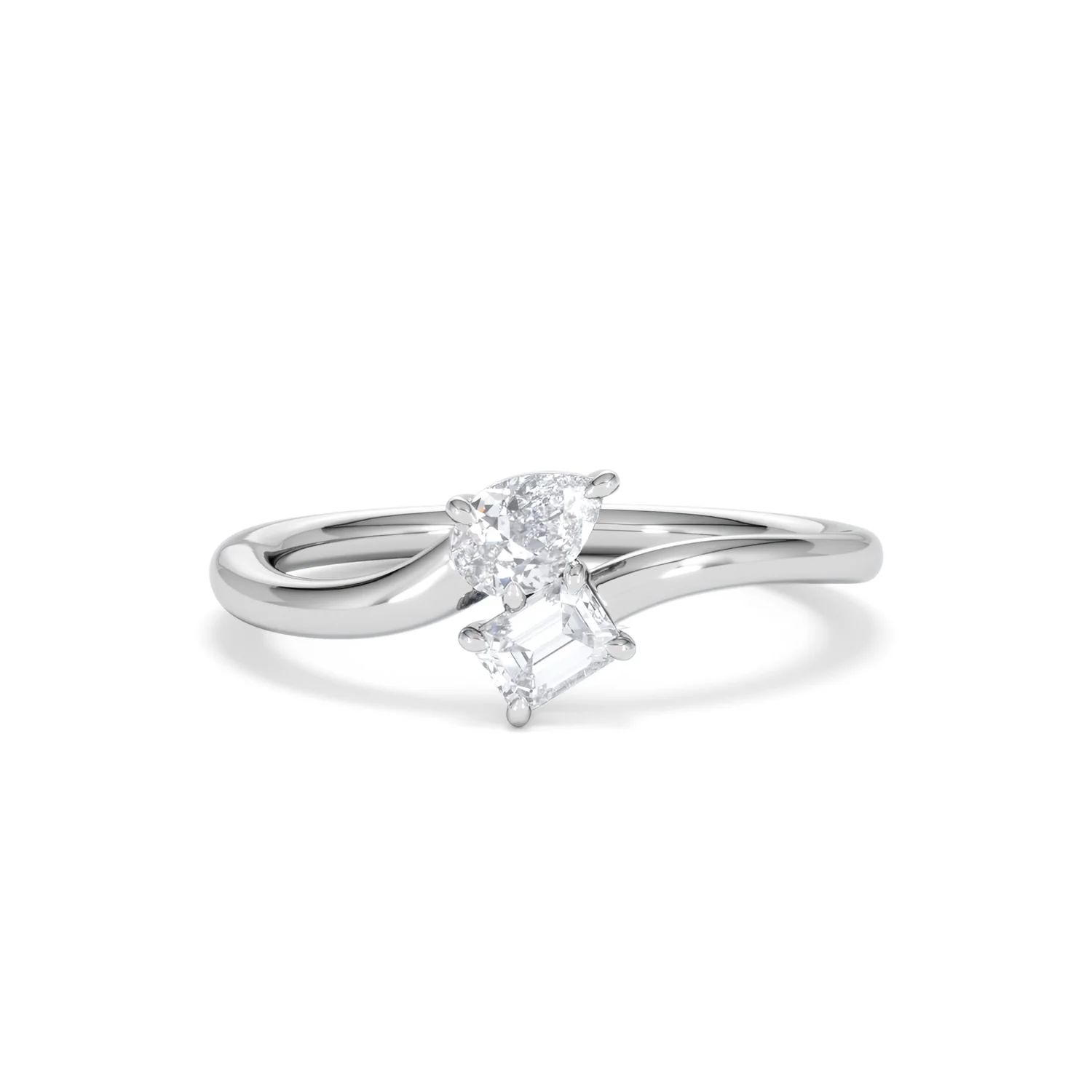 Toi et Moi Emerald and Pear Cut Lab Diamond Ring 30ct F/VS in 925 Silver - Image 10