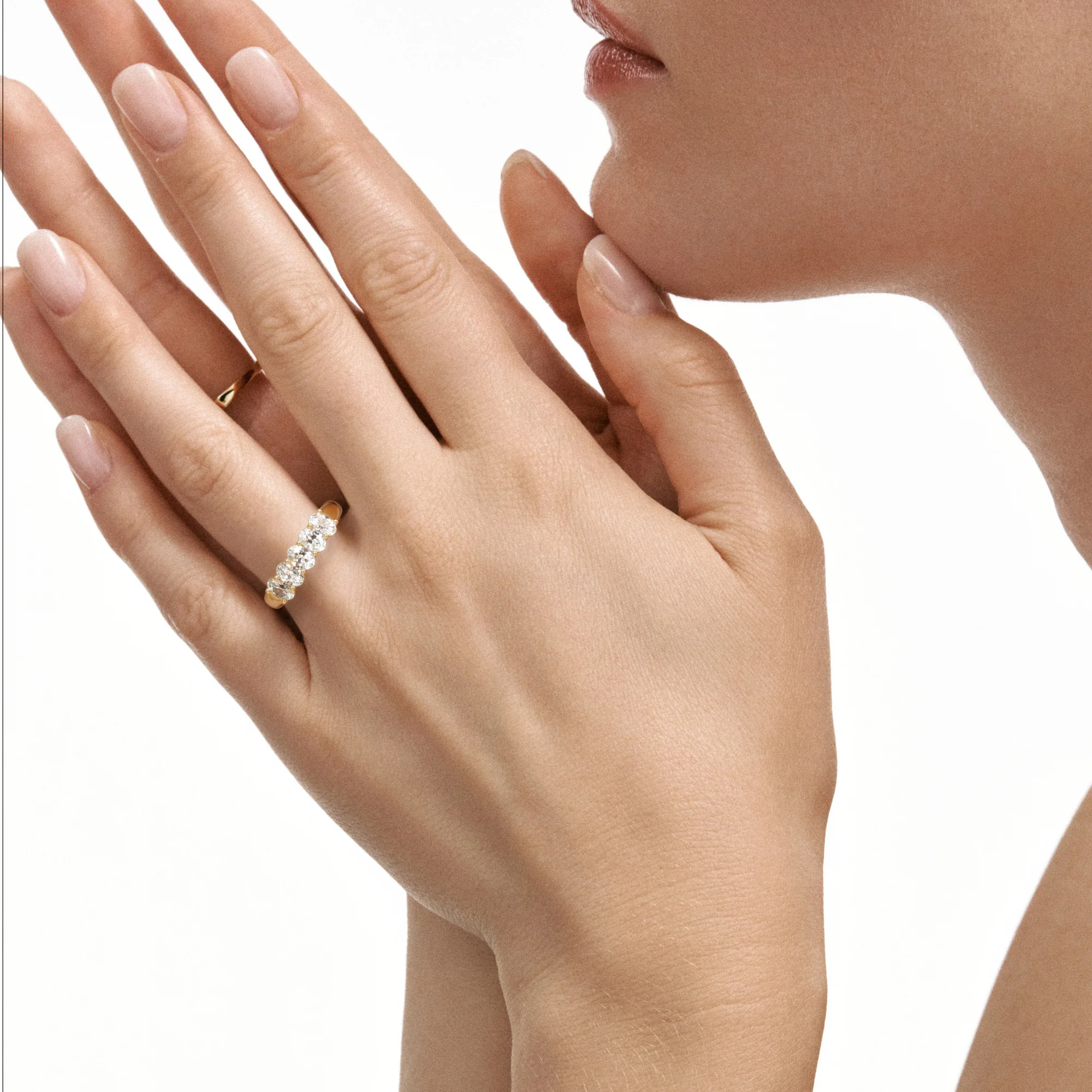 Unity 1.00ct Oval Cut Lab Diamond 5 Stone Ring in 18K Yellow Gold - Image 2