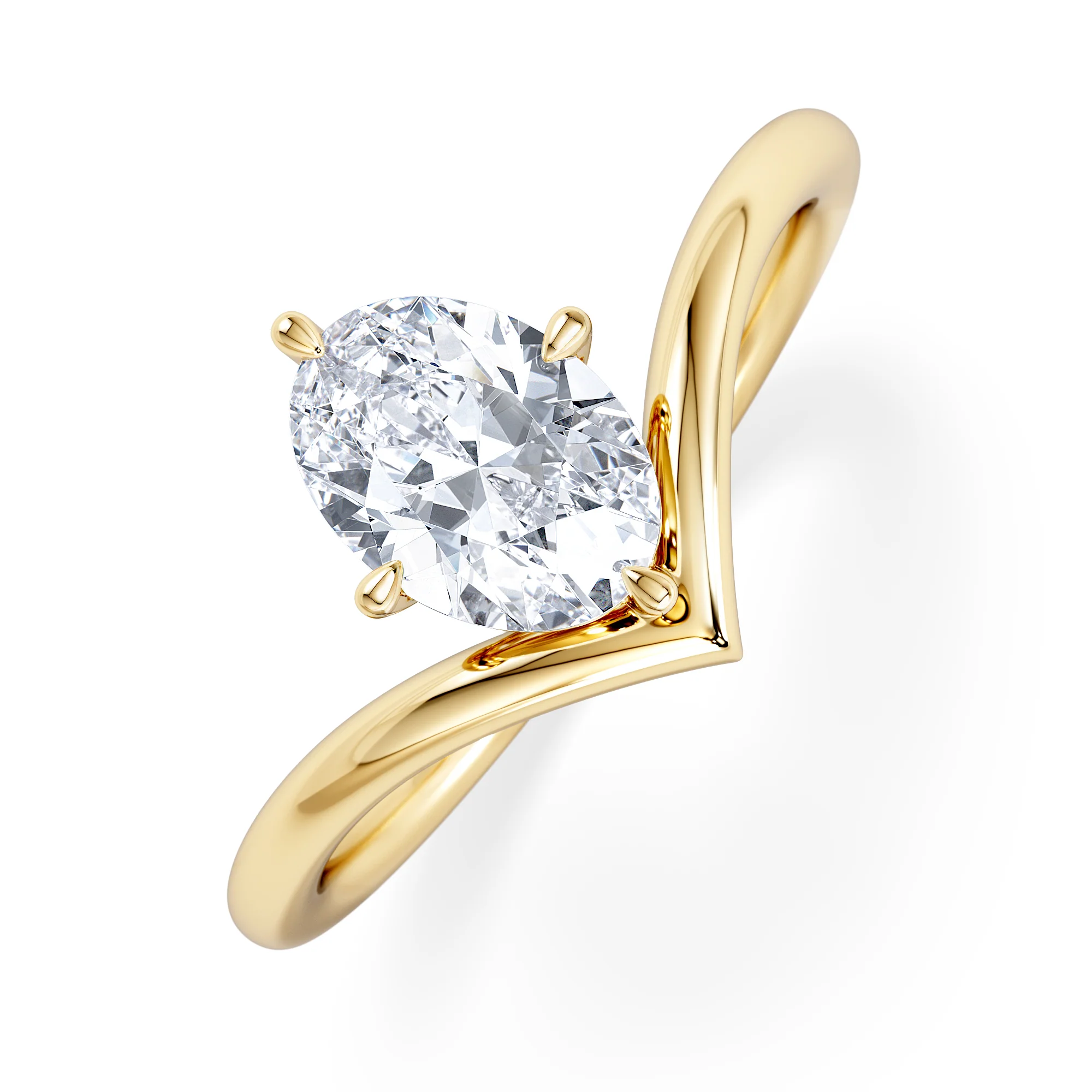 Vela 1.00ct Oval Cut Lab Diamond Solitaire Engagement Ring in 18K Yellow Gold