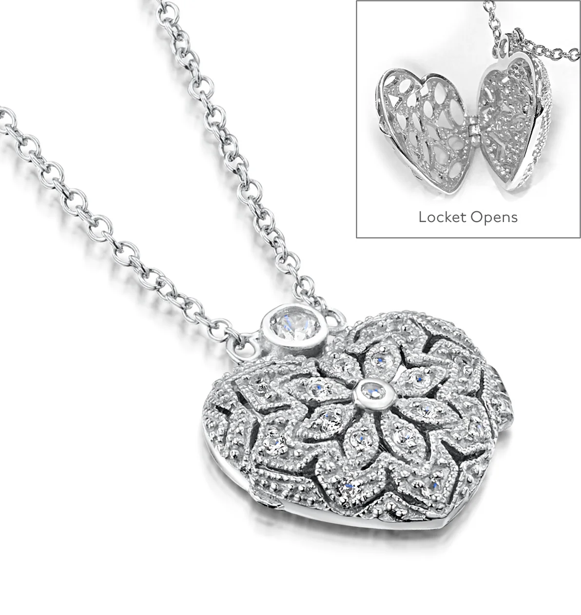 Vintage Heart Locket Lab Diamond Necklace White Topaz in 925 Silver - Image 4