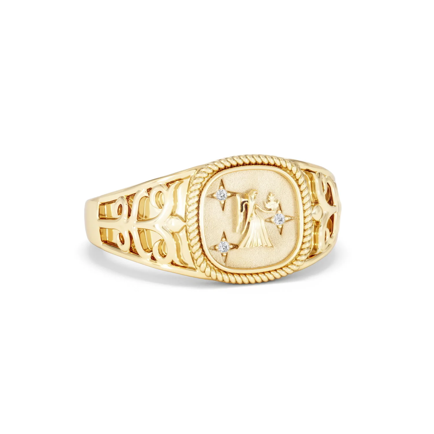 Virgo Zodiac 0.01ct Lab Diamond Signet Ring in 18K Gold Vermeil - Image 11