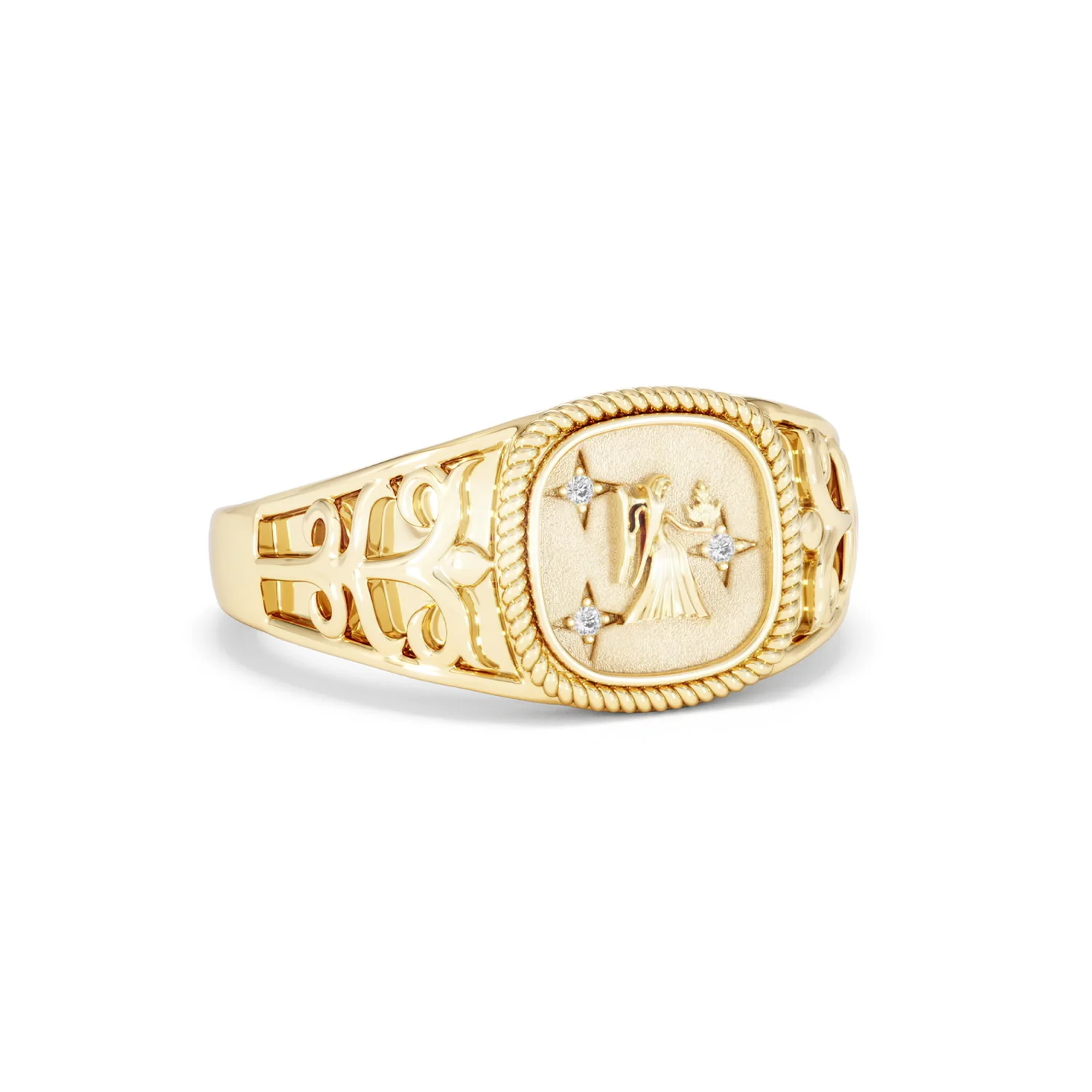 Virgo Zodiac 0.01ct Lab Diamond Signet Ring in 18K Gold Vermeil - Image 12