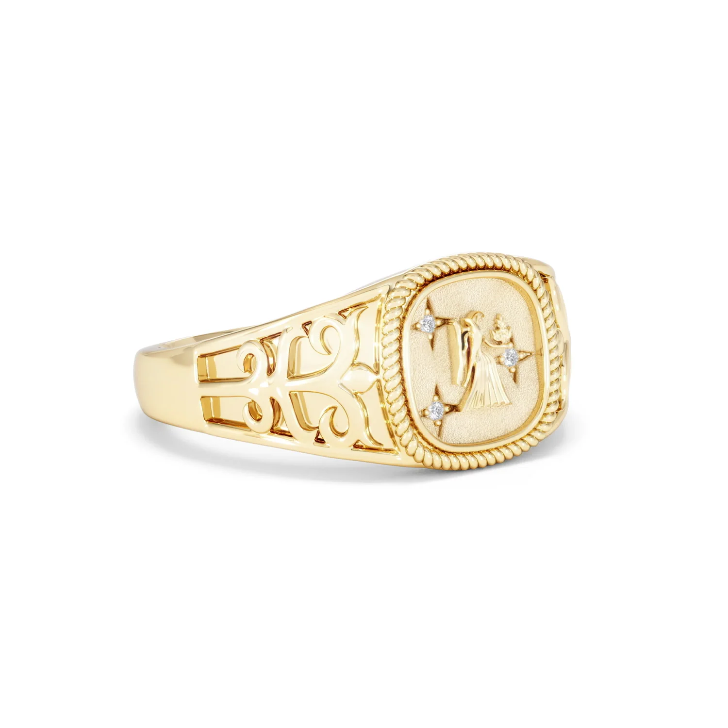 Virgo Zodiac 0.01ct Lab Diamond Signet Ring in 18K Gold Vermeil - Image 15