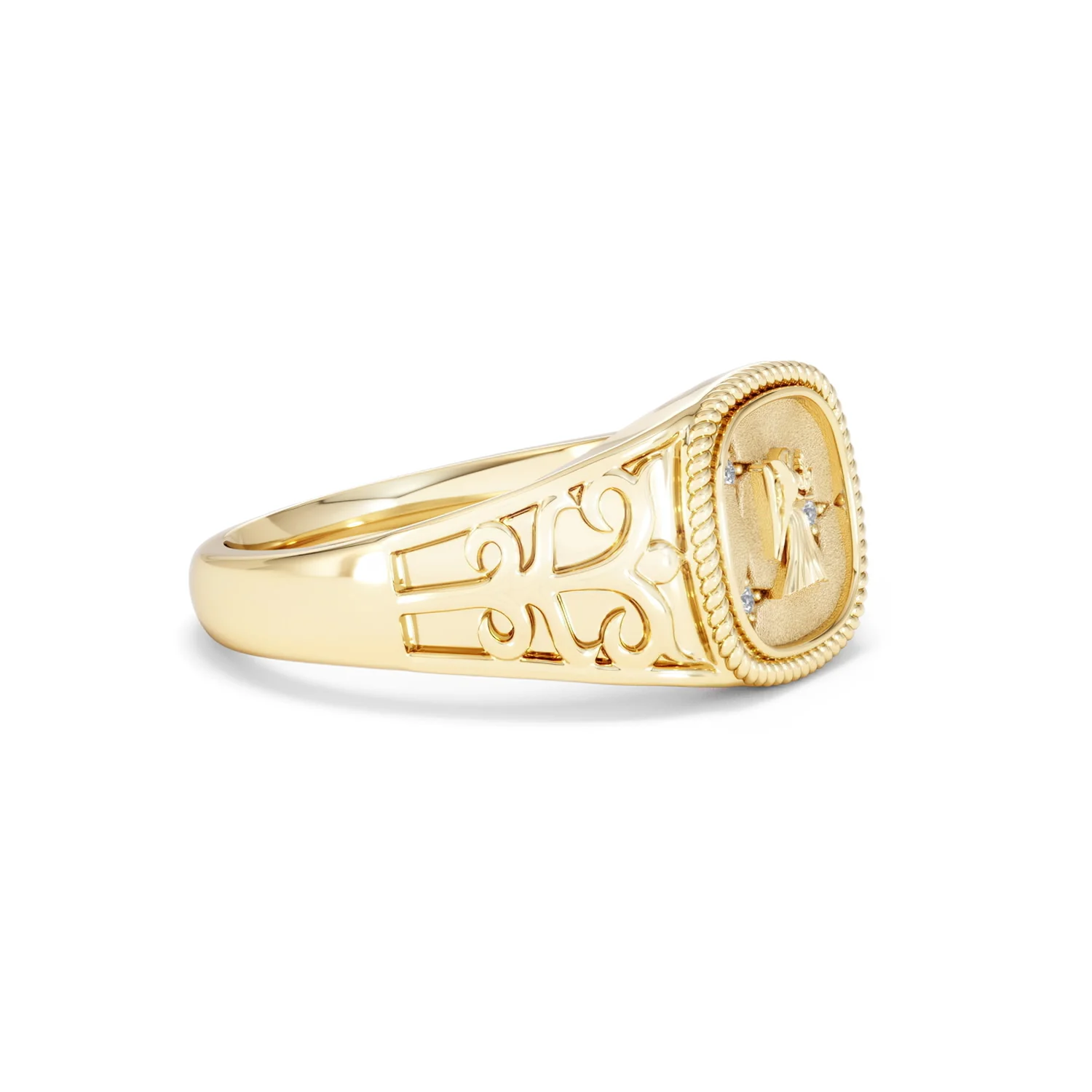 Virgo Zodiac 0.01ct Lab Diamond Signet Ring in 18K Gold Vermeil - Image 20