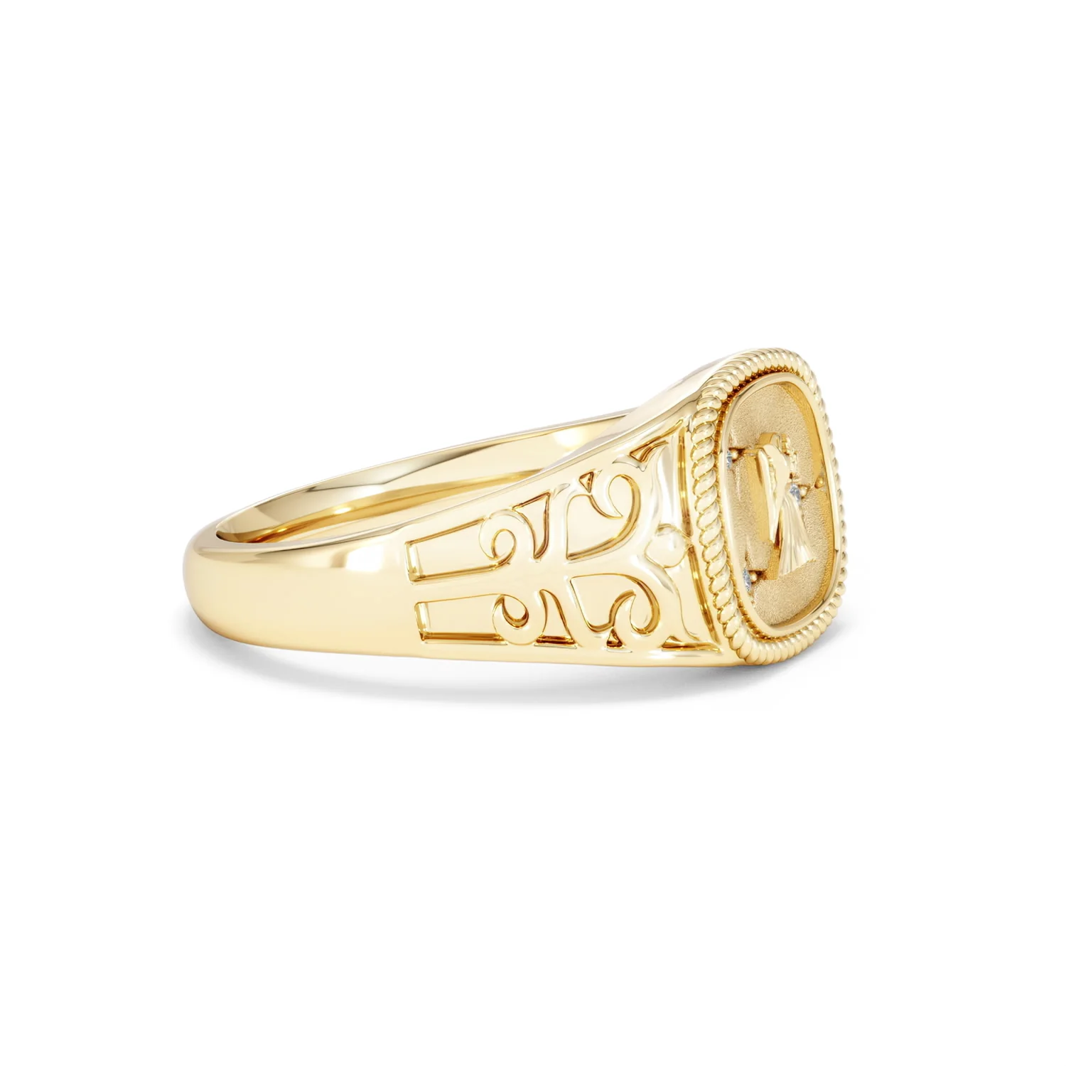 Virgo Zodiac 0.01ct Lab Diamond Signet Ring in 18K Gold Vermeil - Image 21