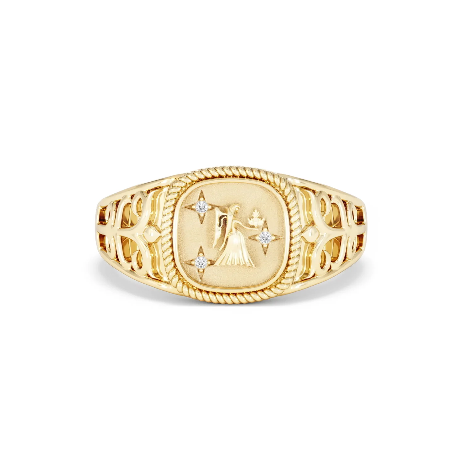 Virgo Zodiac 0.01ct Lab Diamond Signet Ring in 18K Gold Vermeil - Image 7