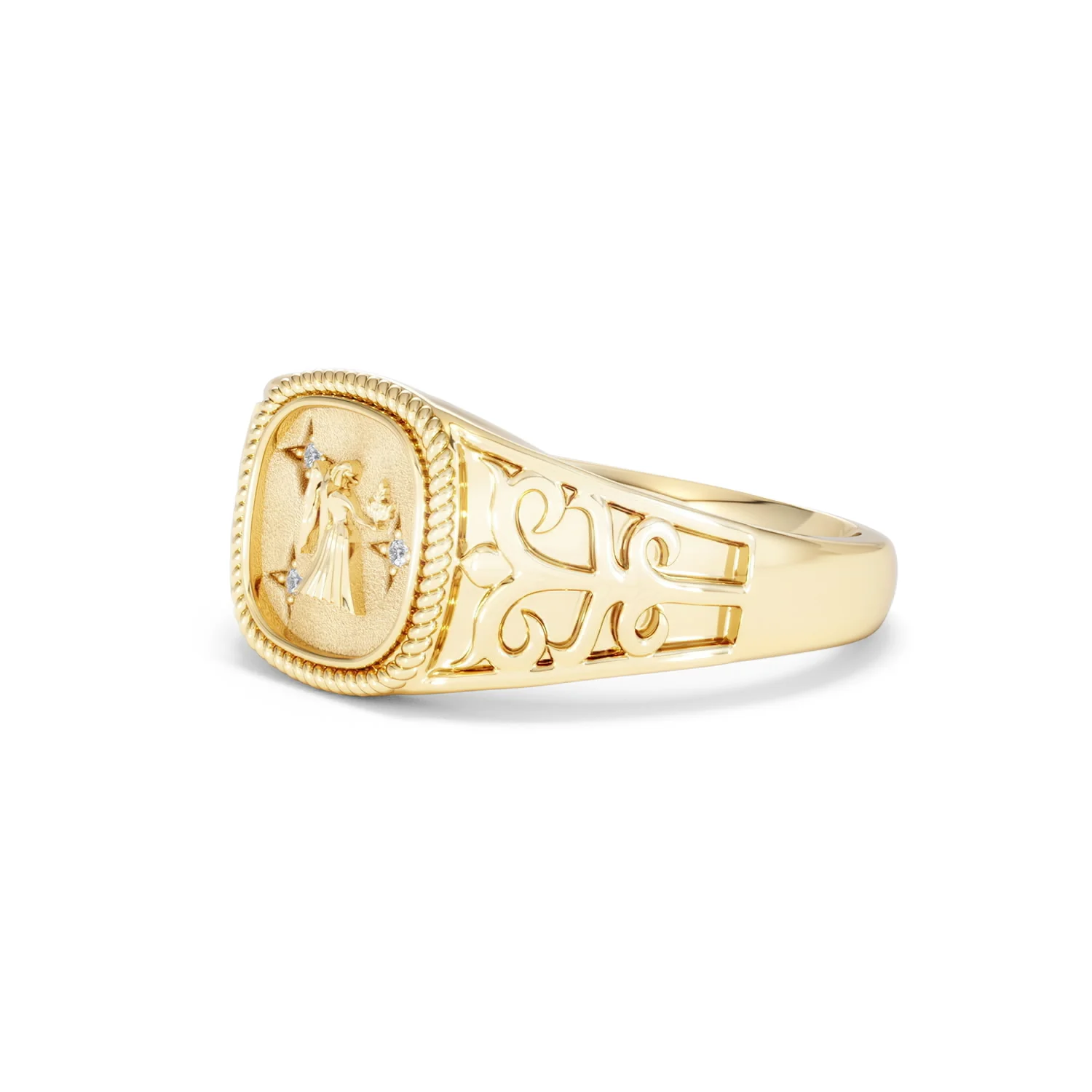 Virgo Zodiac 0.01ct Lab Diamond Signet Ring in 18K Gold Vermeil - Image 76