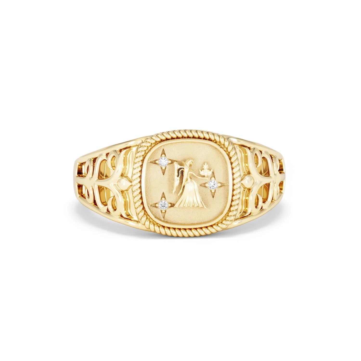 Virgo Zodiac 0.01ct Lab Diamond Signet Ring in 18K Gold Vermeil - Image 8