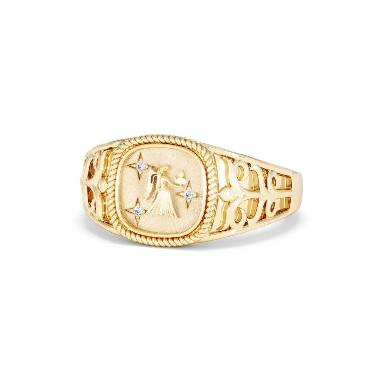 Virgo Zodiac 0.01ct Lab Diamond Signet Ring in 18K Gold Vermeil - Image 83