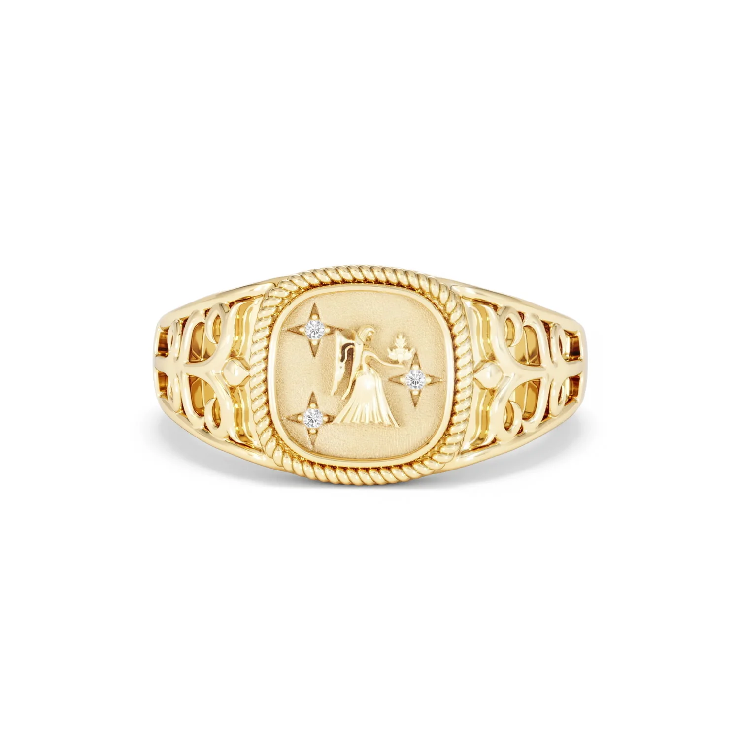 Virgo Zodiac 0.01ct Lab Diamond Signet Ring in 18K Gold Vermeil - Image 86