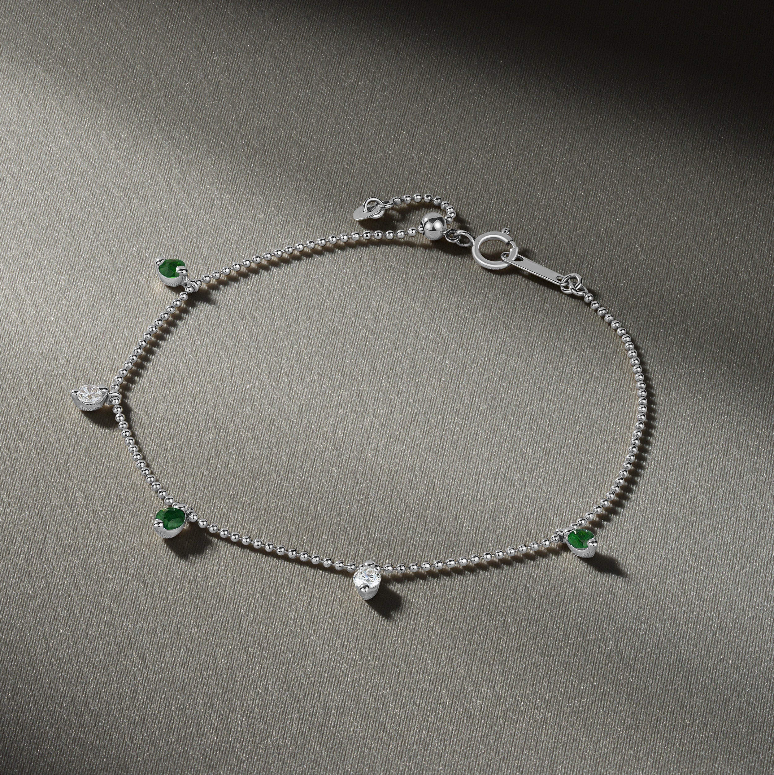 Vivara Lab Emerald and Lab Diamond Bracelet Set in 9K White Gold - Image 5