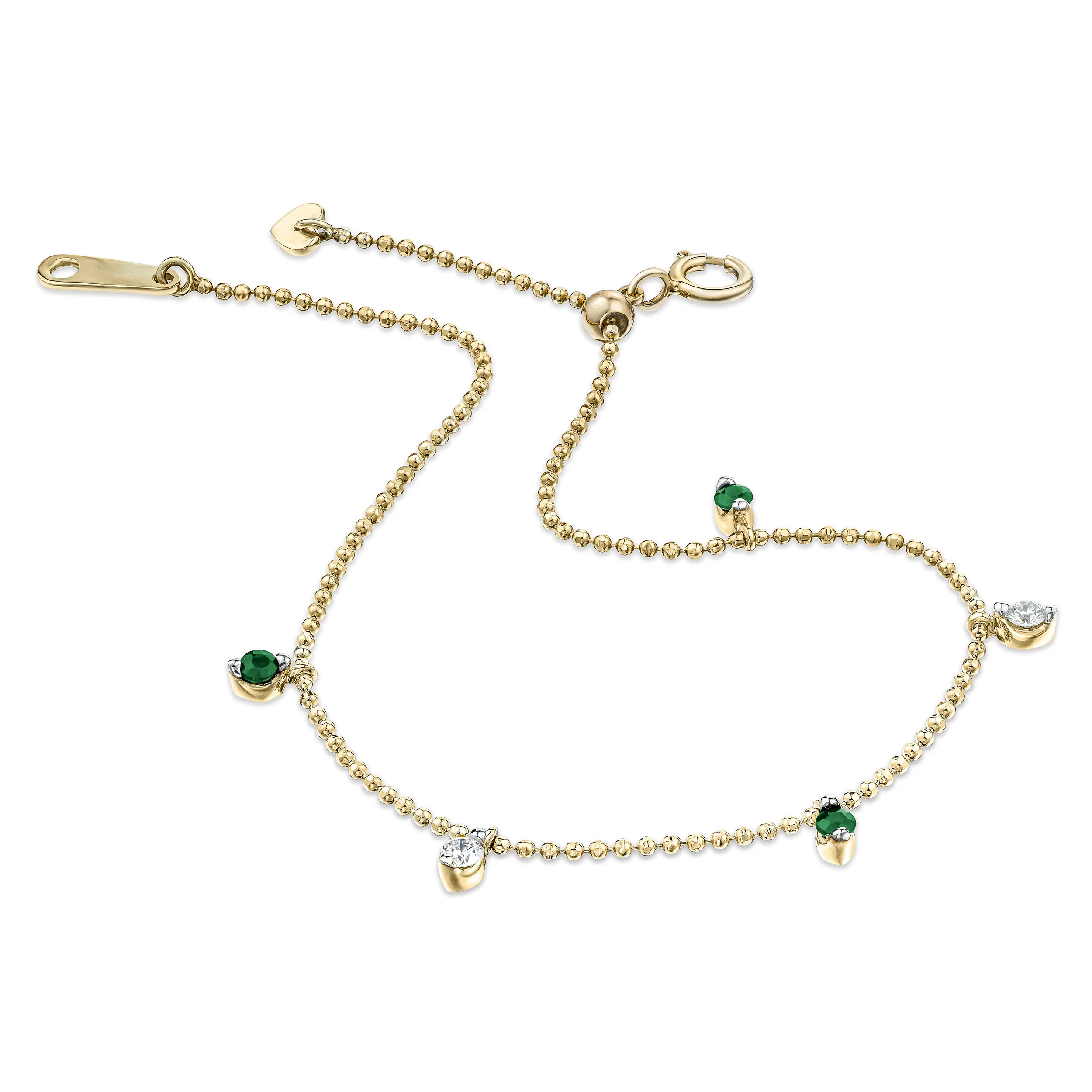 Vivara Lab Emerald and Lab Diamond Bracelet Set in 9K Yellow Gold - Image 3