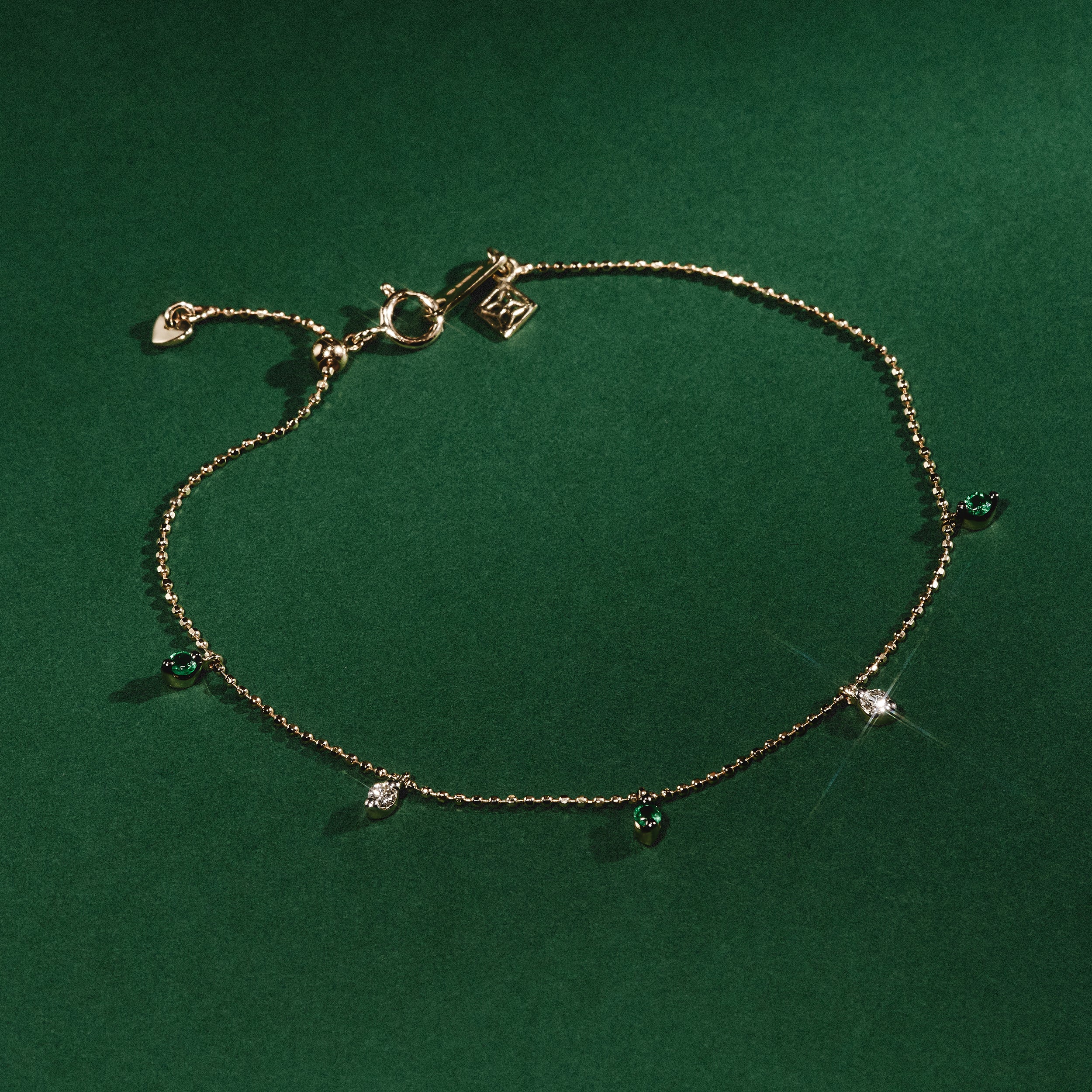 Vivara Lab Emerald and Lab Diamond Bracelet Set in 9K Yellow Gold - Image 6
