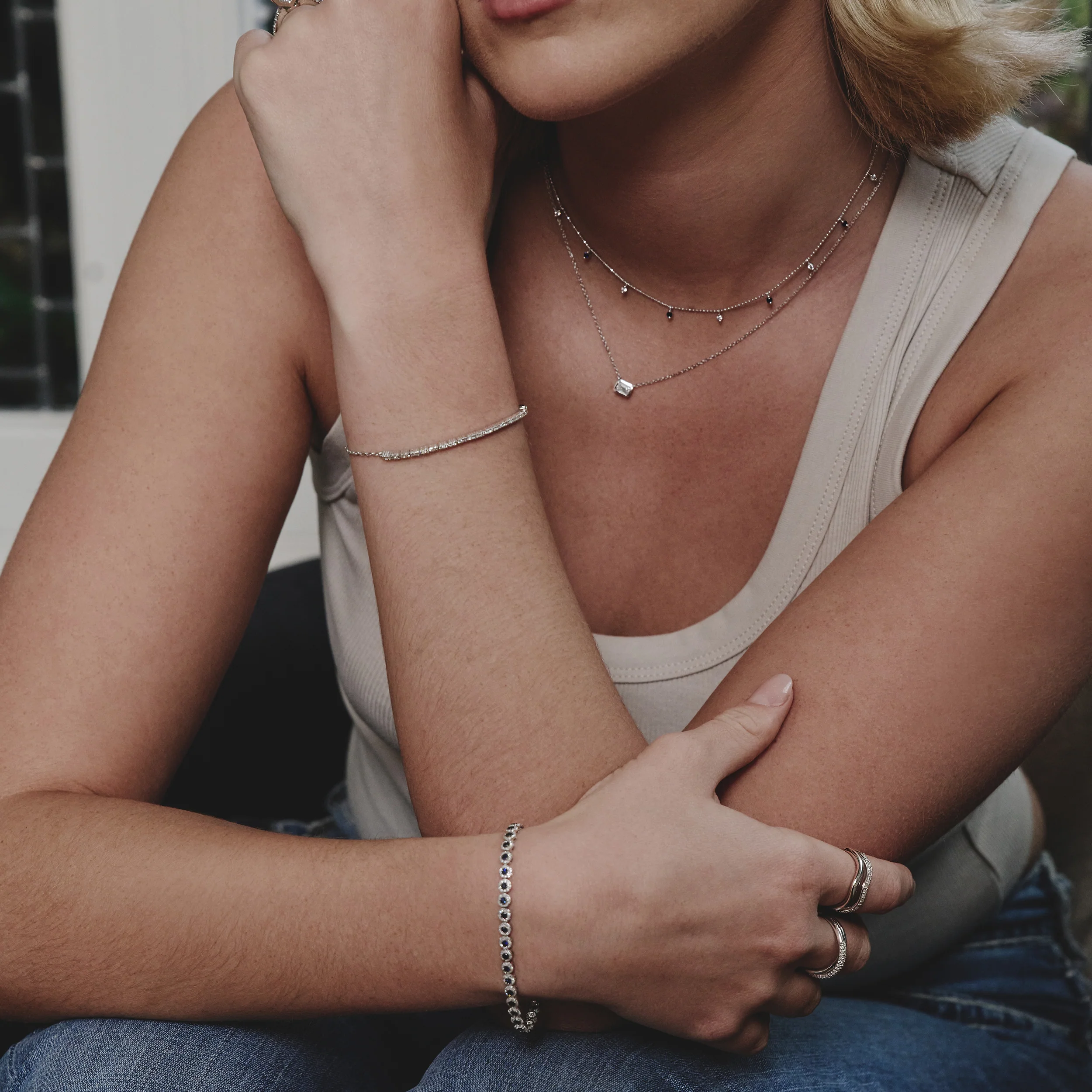 Vivara Lab Sapphire and Lab Diamond Necklace Set in 9K White Gold - Image 6