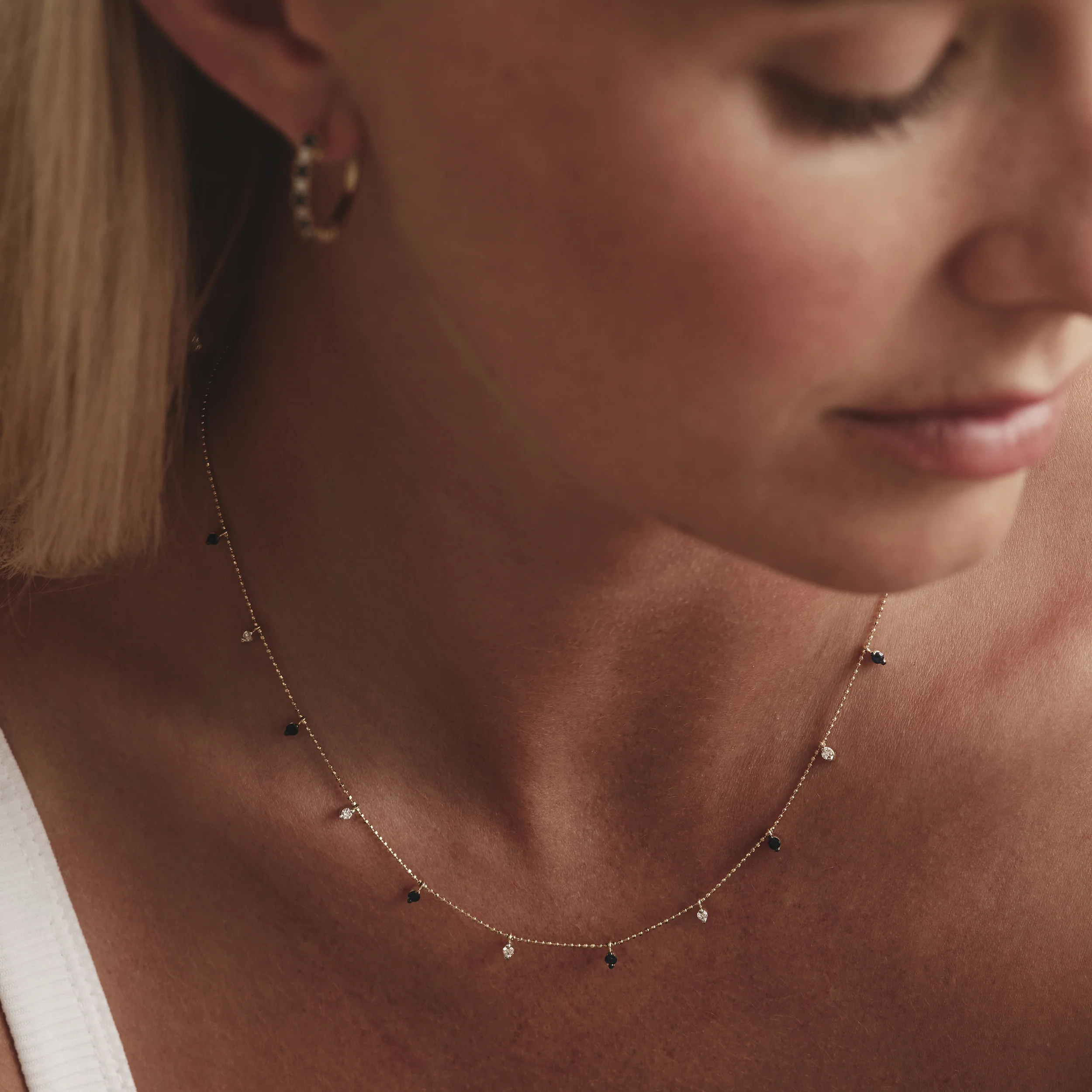 Vivara Lab Sapphire and Lab Diamond Necklace Set in 9K Yellow Gold - Image 2
